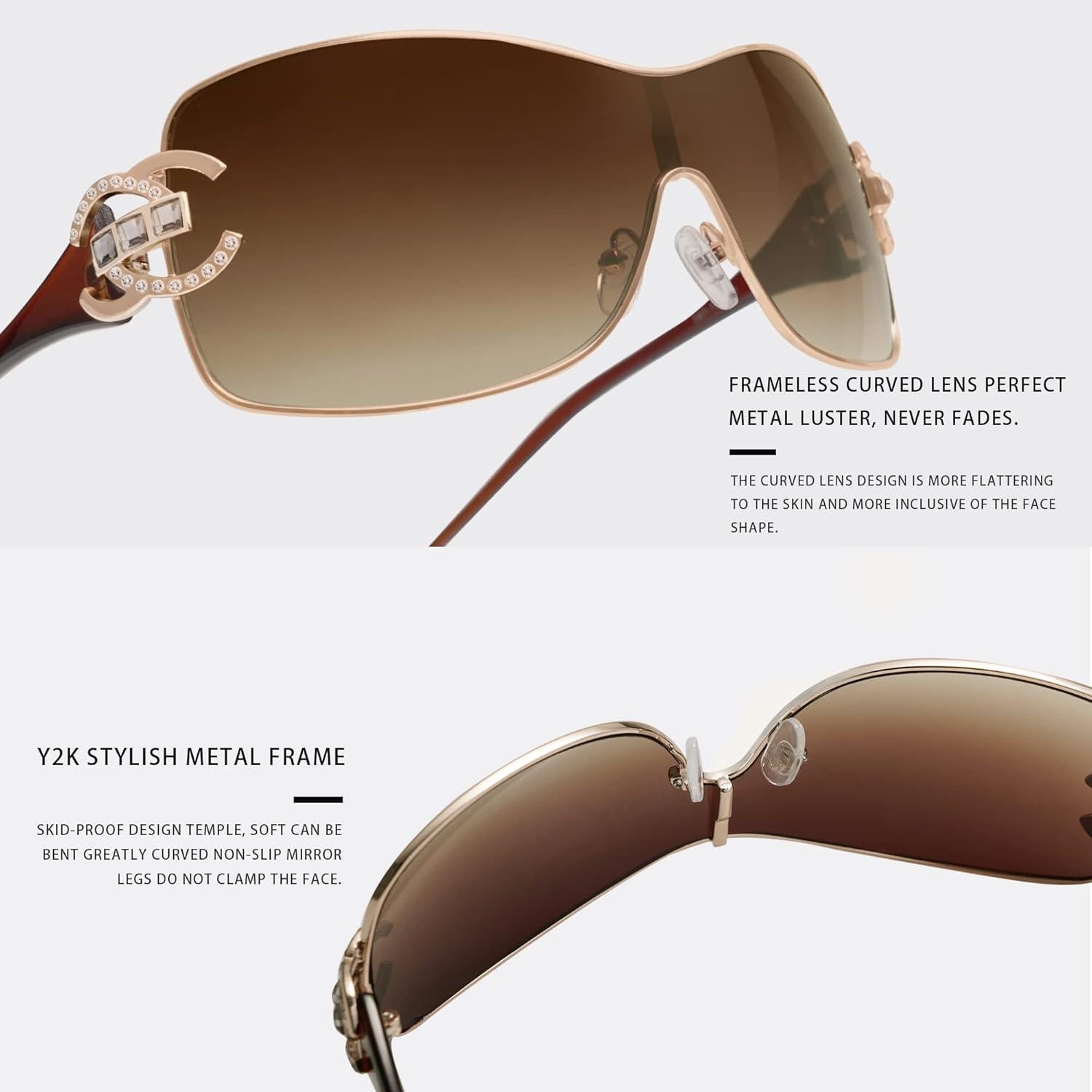 Gafas de sol envolventes VANLINKER Y2K unisex UV400 marrón