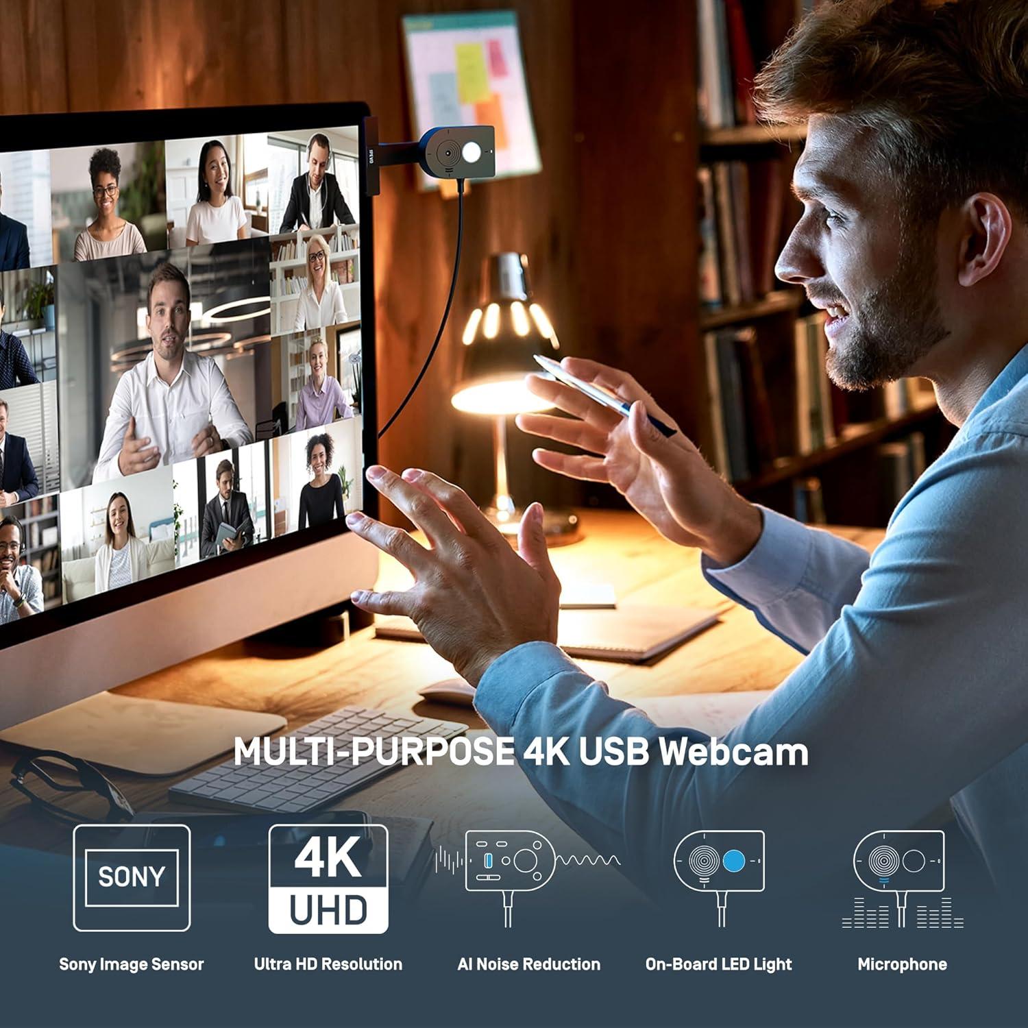 IPEVO Webcam MP-8M 4K USB con Micrófono AI y Luz LED