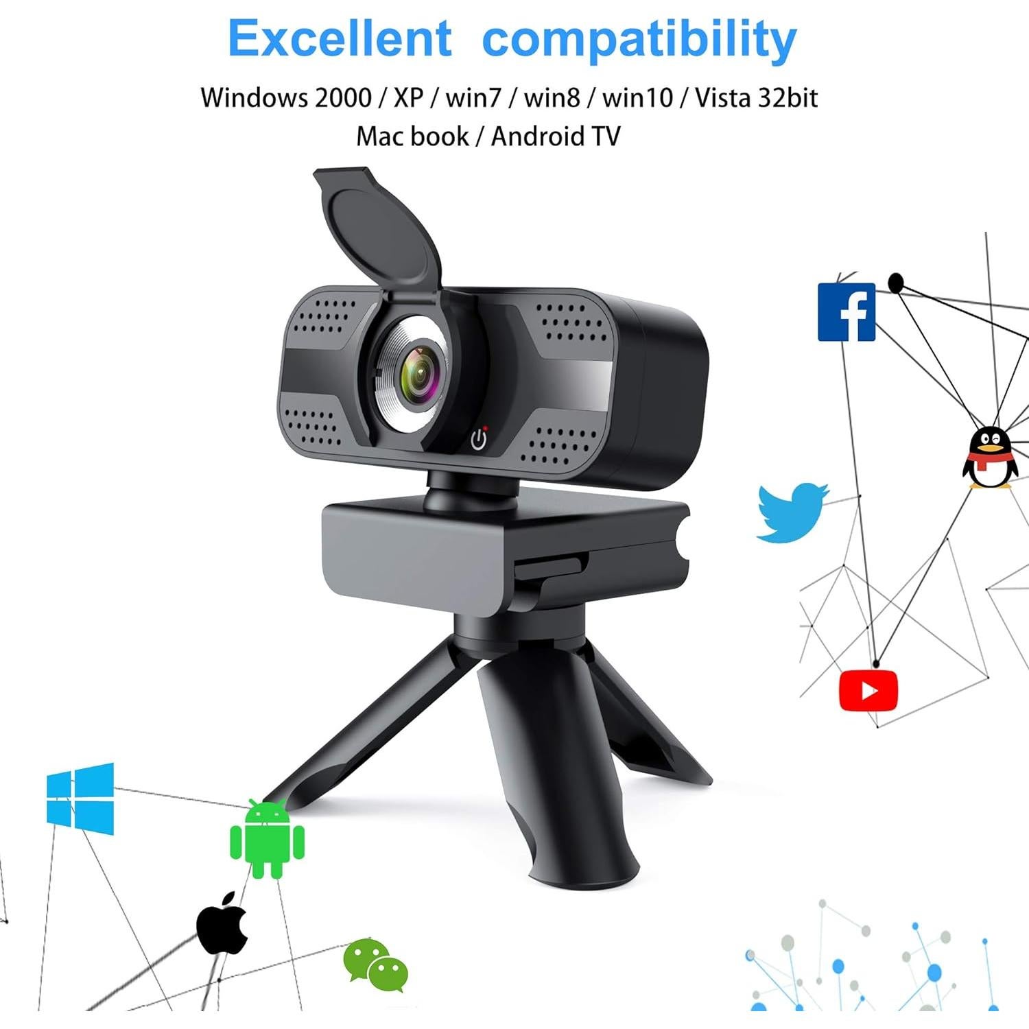 Cámara Web ILAOLIU 1080P HD con Micrófono y Trípode