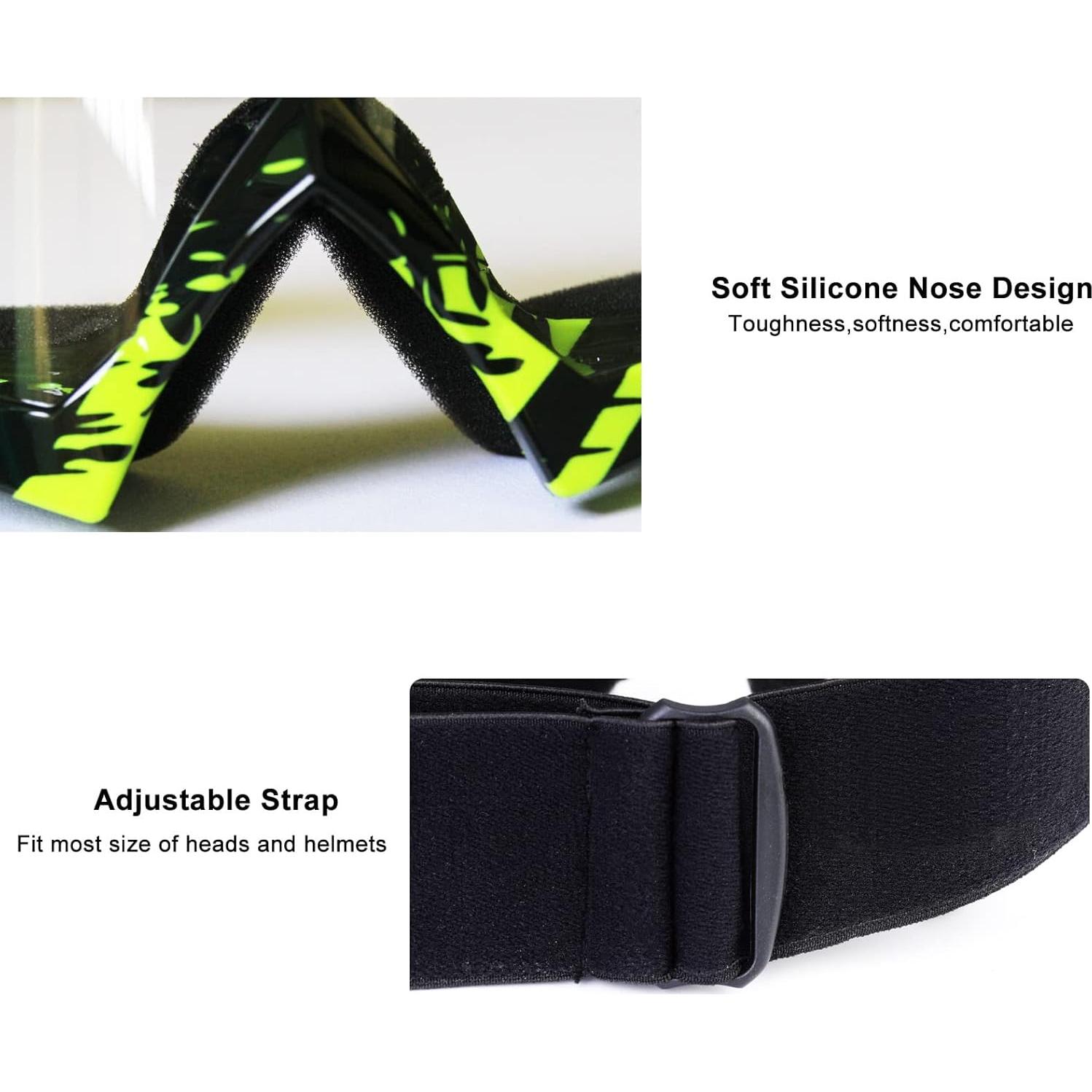 Gafas de Motocross ZukMi Verde Negro Lente Clara Ajustables