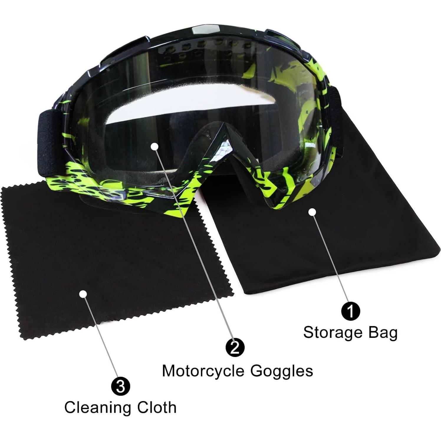 Gafas de Motocross ZukMi Verde Negro Lente Clara Ajustables