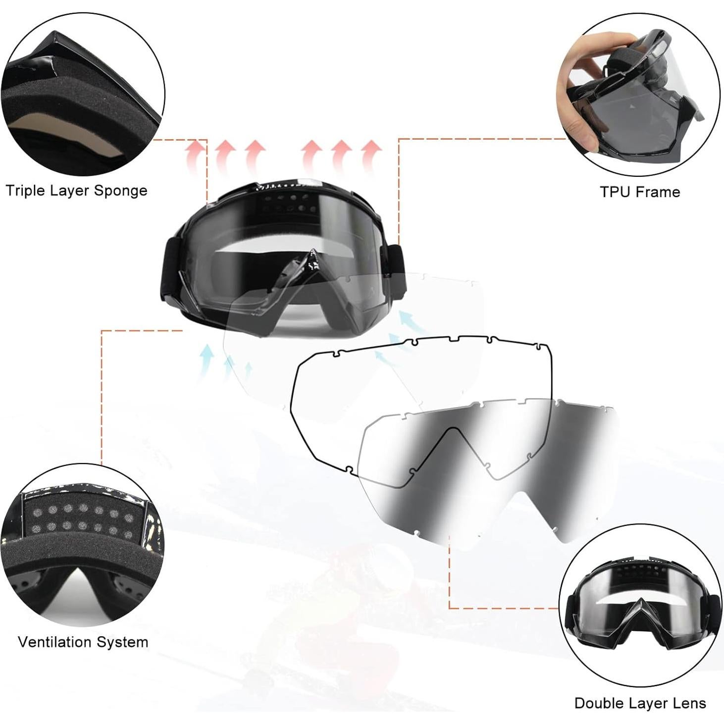 Gafas de Motocross ZukMi Marco Negro Lente Clara Ajustables