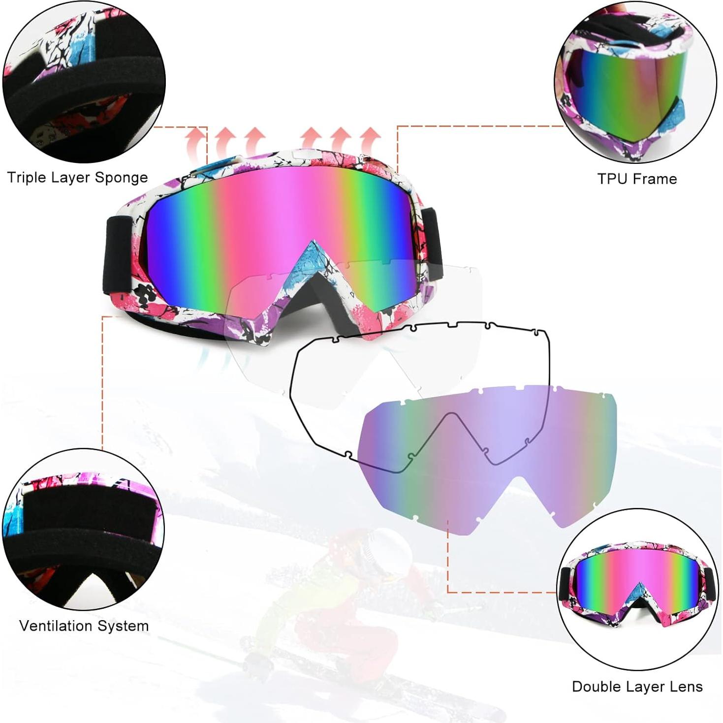 Gafas de Motocross ZukMi Unisex con Lente Rosa y Marco Flexible