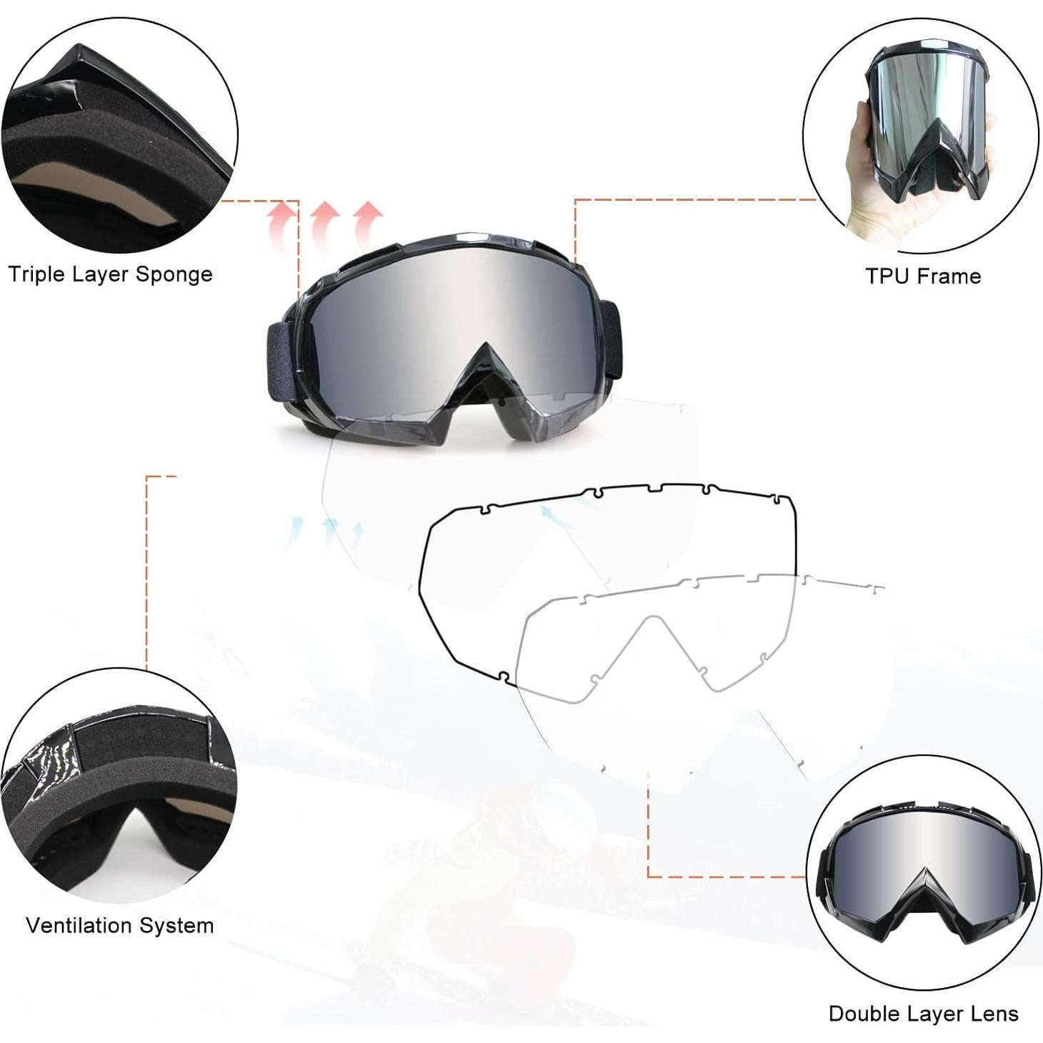 Gafas de Motocross ZukMi Marco Negro Lente Plateada