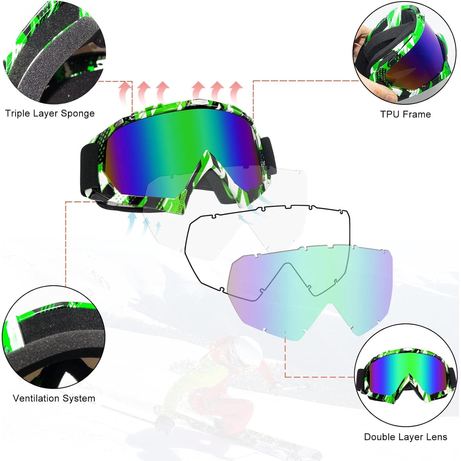 Gafas de Motocross ZukMi Verde Graffiti Lente Anti Rayaduras