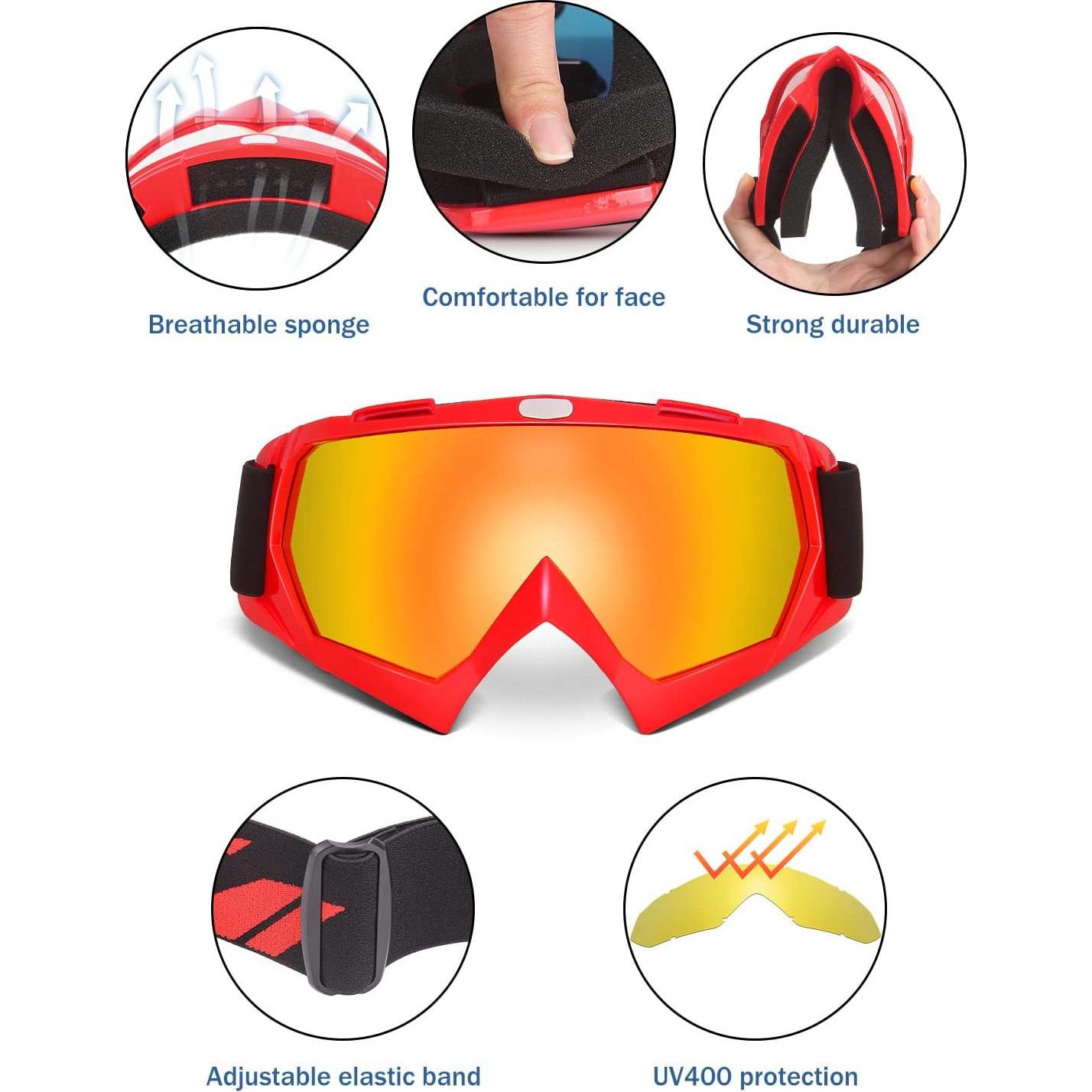 Gafas de Motocross KEMIMOTO Rojo Lente Rojo UV 100%