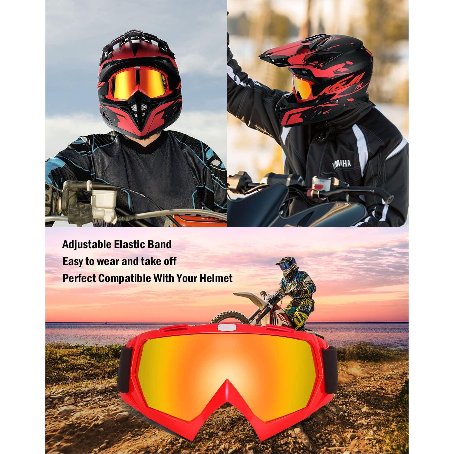 Gafas de Motocross KEMIMOTO Rojo Lente Rojo UV 100%