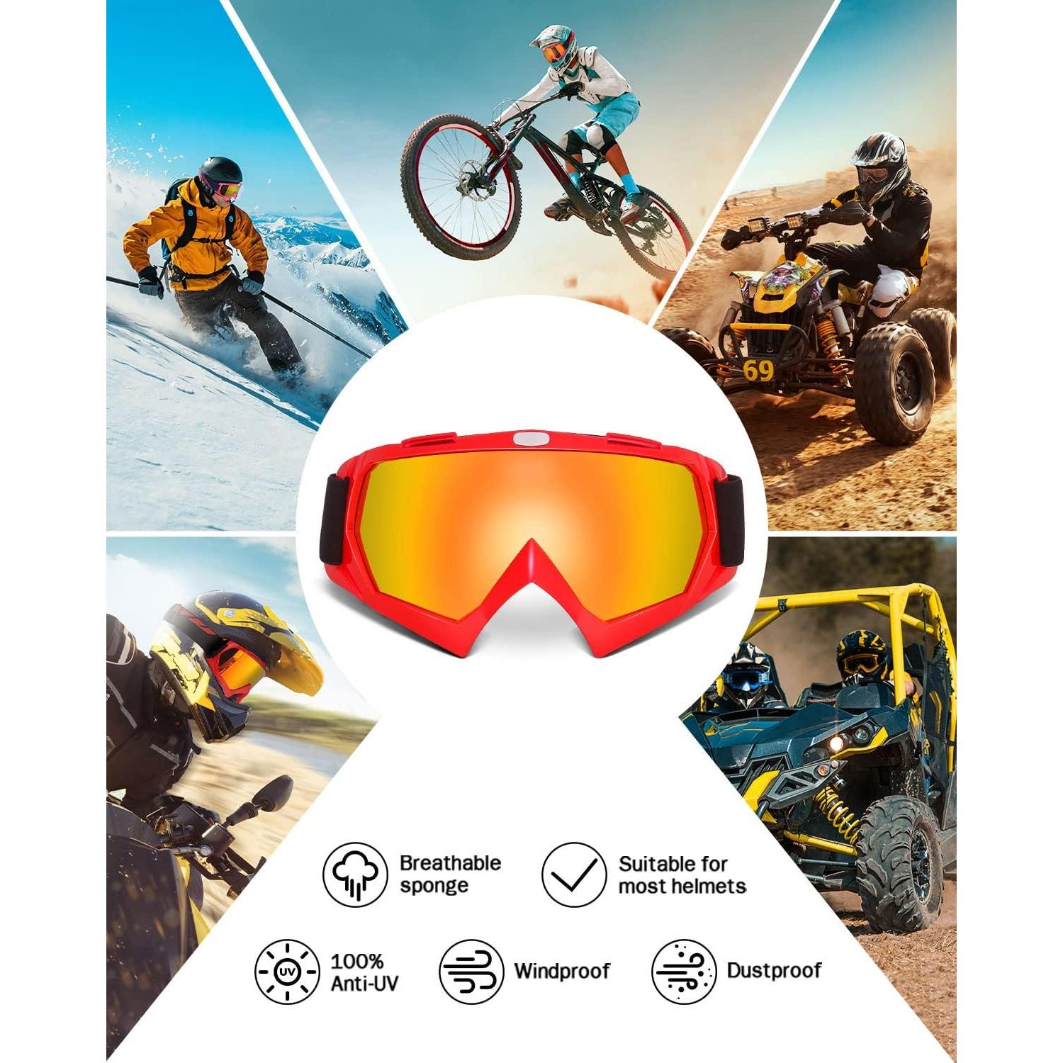 Gafas de Motocross KEMIMOTO Rojo Lente Rojo UV 100%