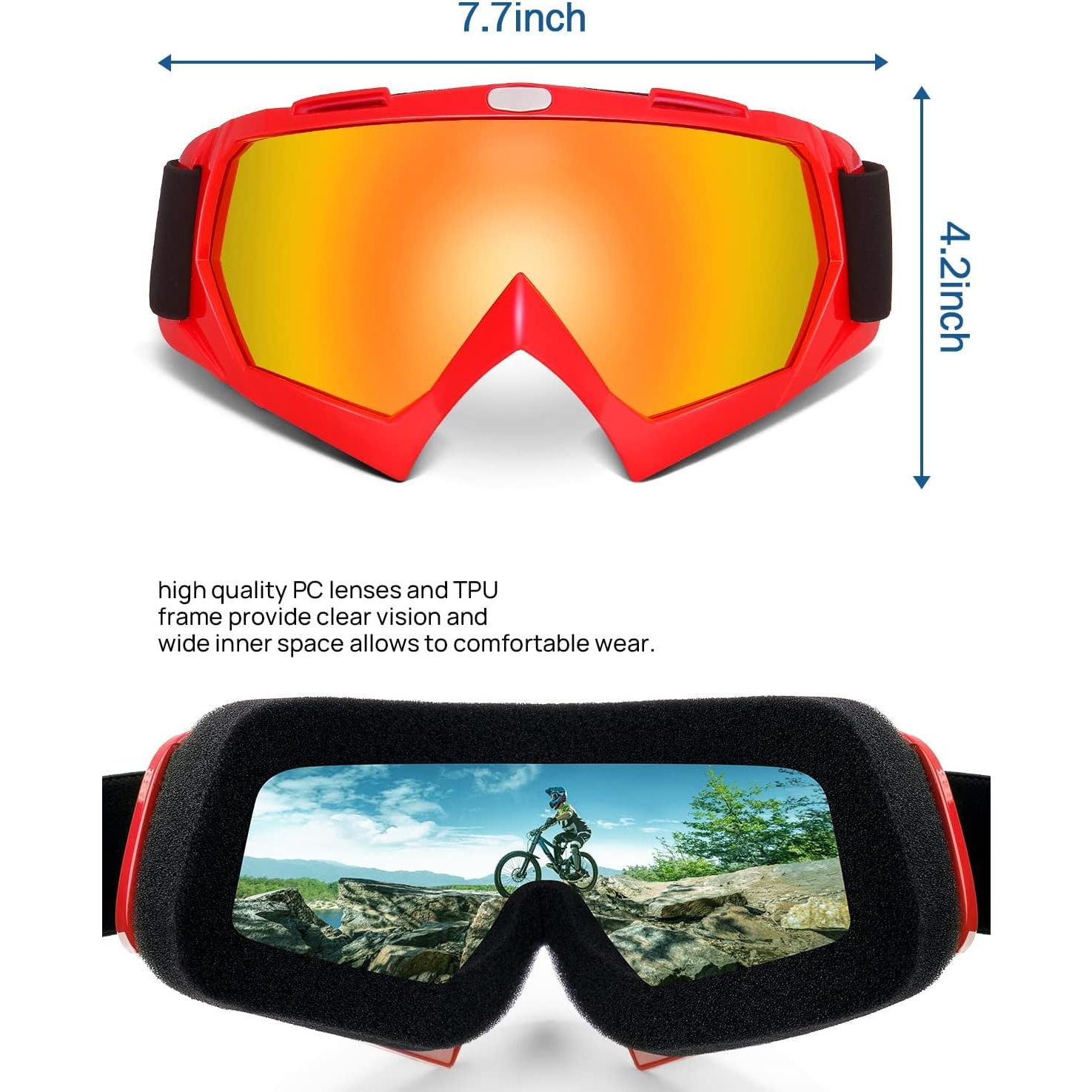 Gafas de Motocross KEMIMOTO Rojo Lente Rojo UV 100%