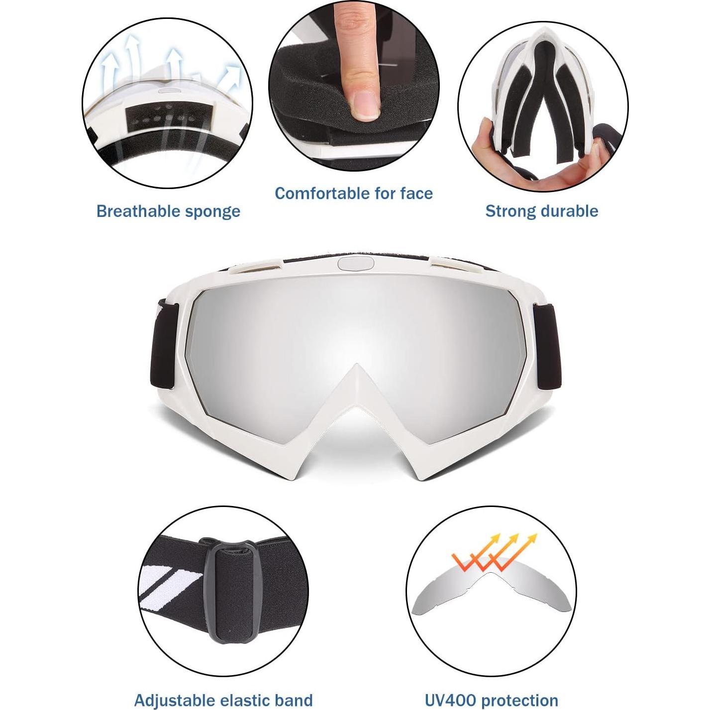 Gafas de Motocross KEMIMOTO Lente Blanco-Plata UV 100%