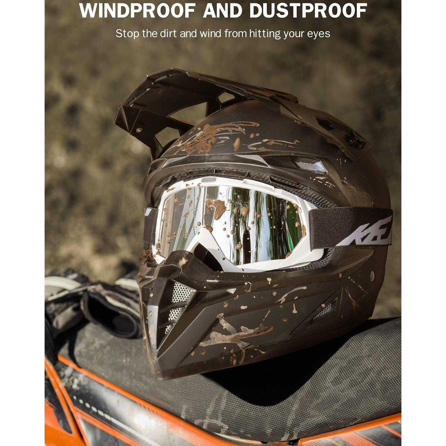 Gafas de Motocross KEMIMOTO Lente Blanco-Plata UV 100%