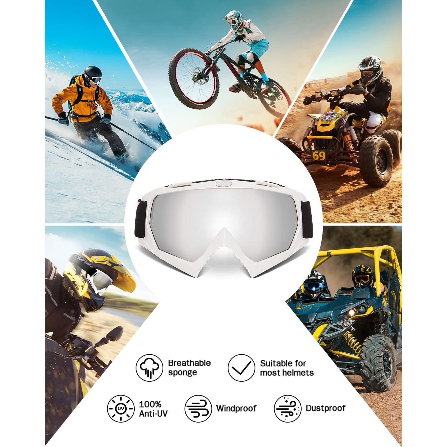 Gafas de Motocross KEMIMOTO Lente Blanco-Plata UV 100%
