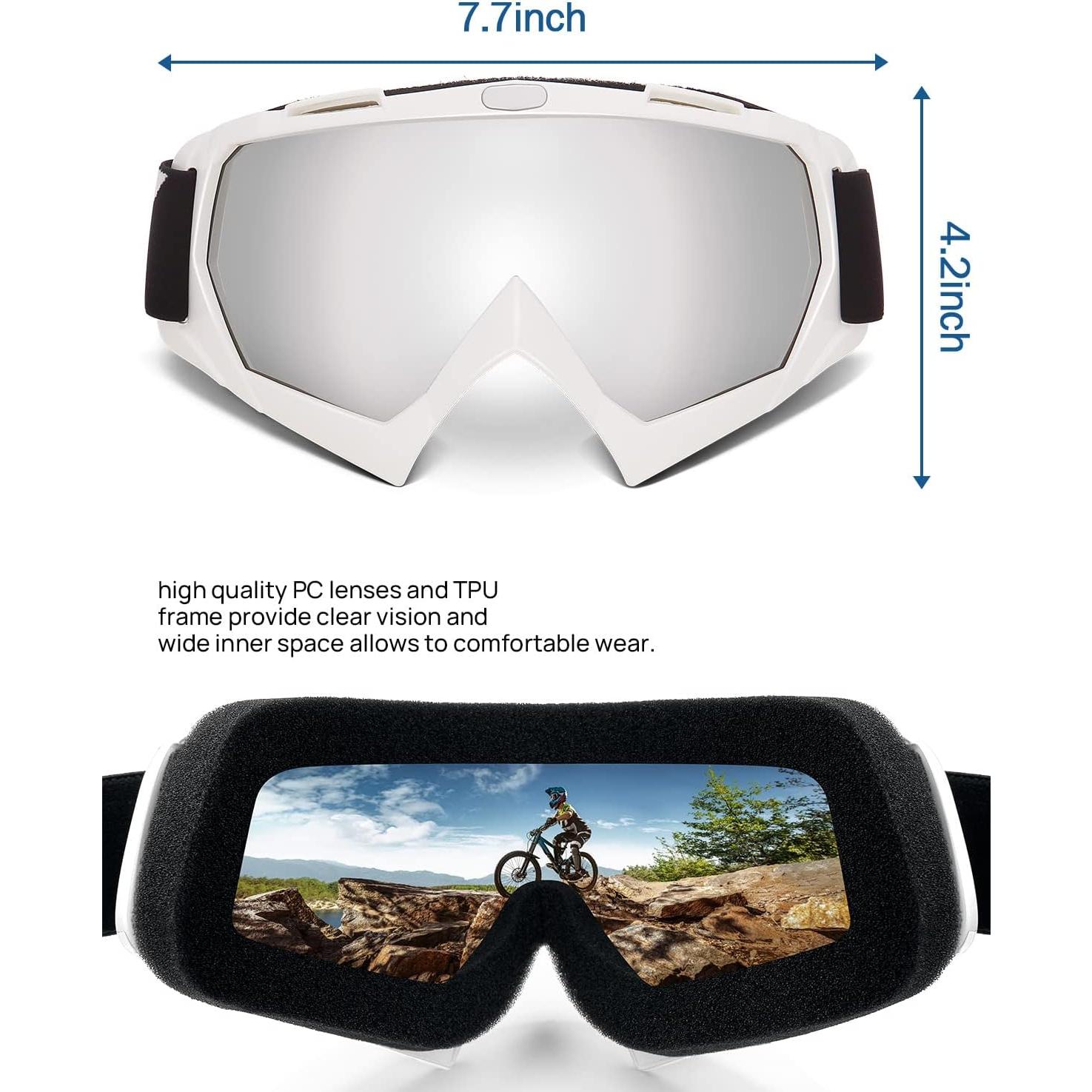 Gafas de Motocross KEMIMOTO Lente Blanco-Plata UV 100%