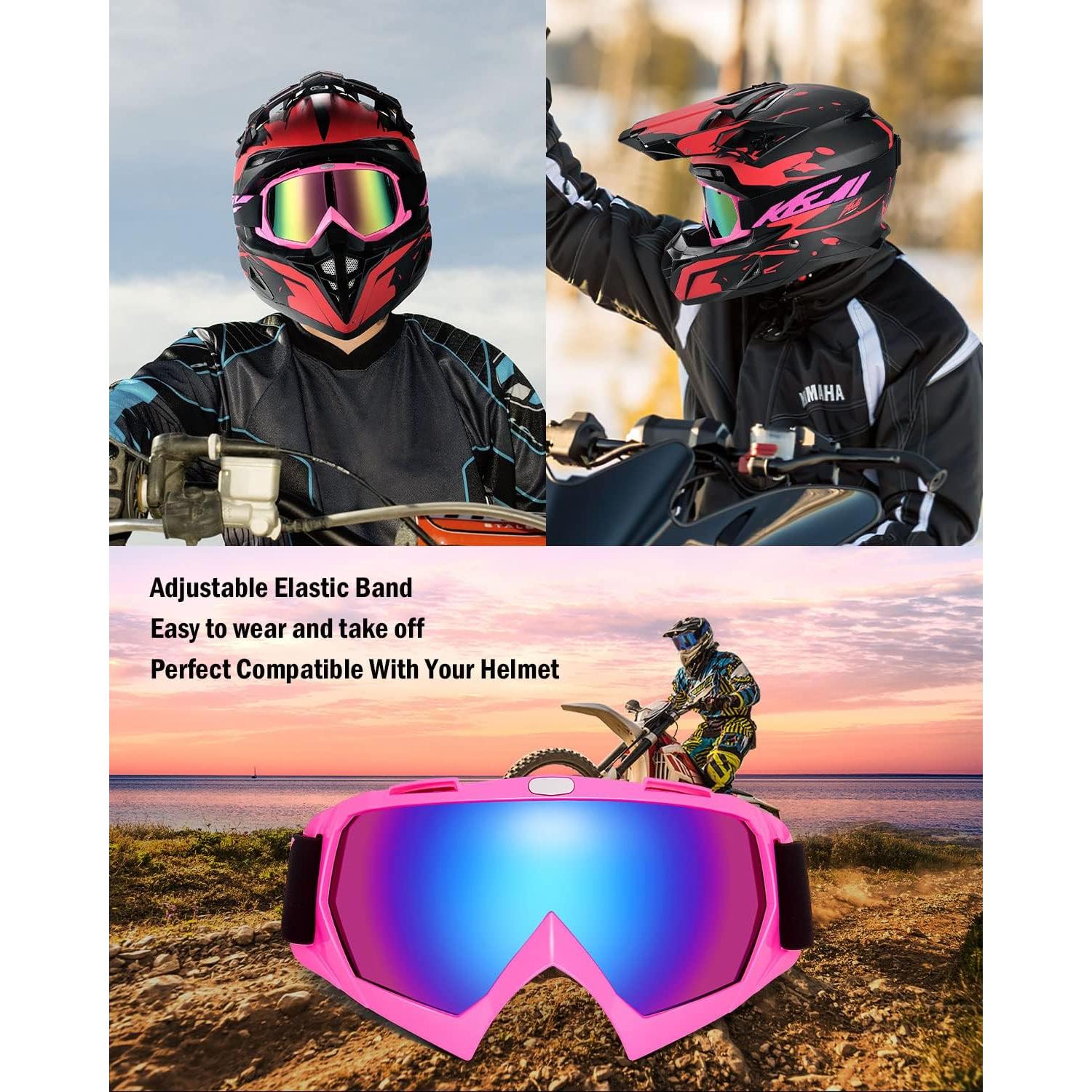 Gafas de Motocross KEMIMOTO con Protección UV - Lente Rosa
