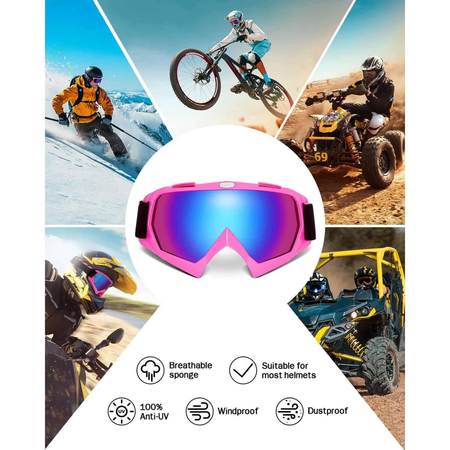 Gafas de Motocross KEMIMOTO con Protección UV - Lente Rosa