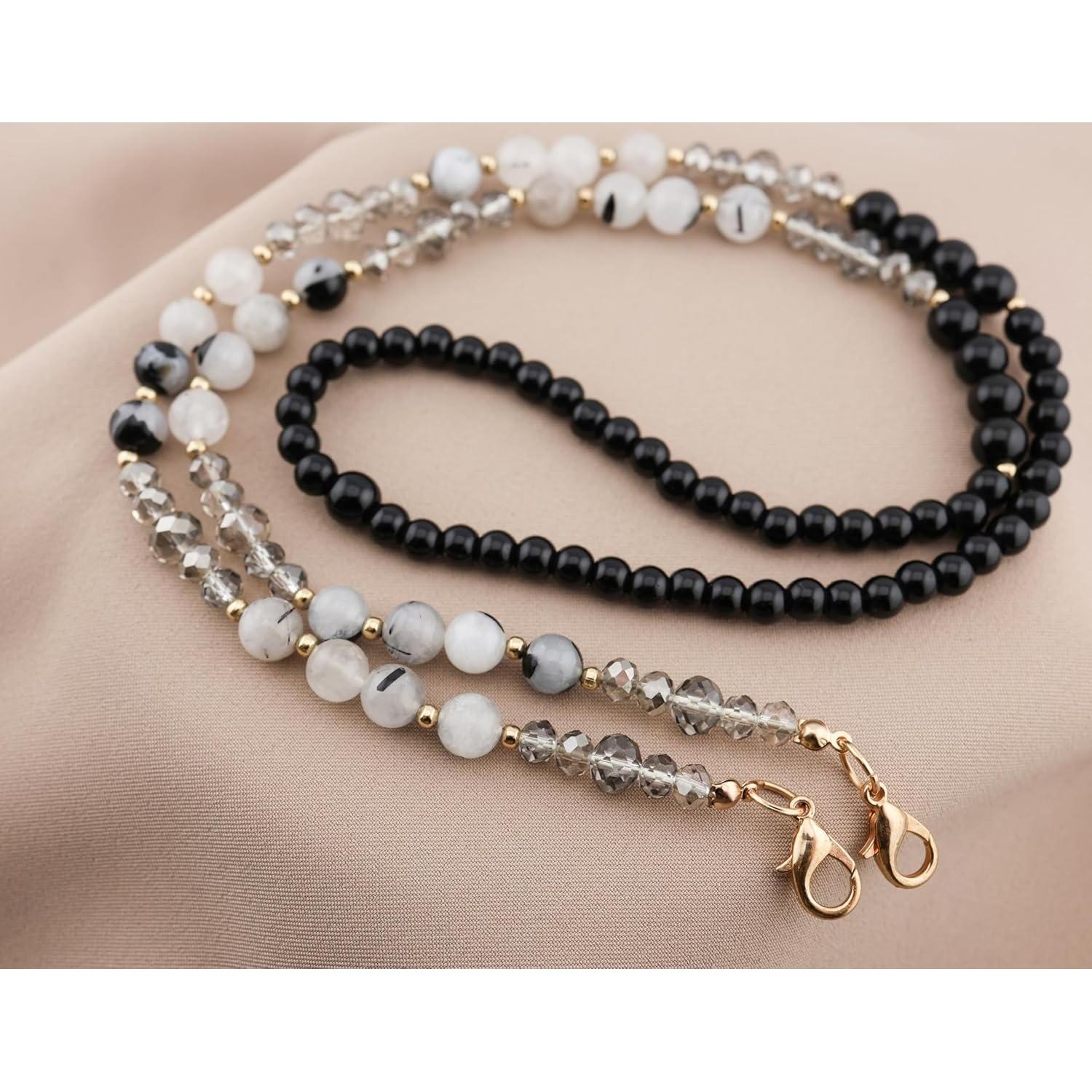 Cadena de Gafas de Piedra Preciosa Natural para Mujeres - Cuarzo Turmalina Negra