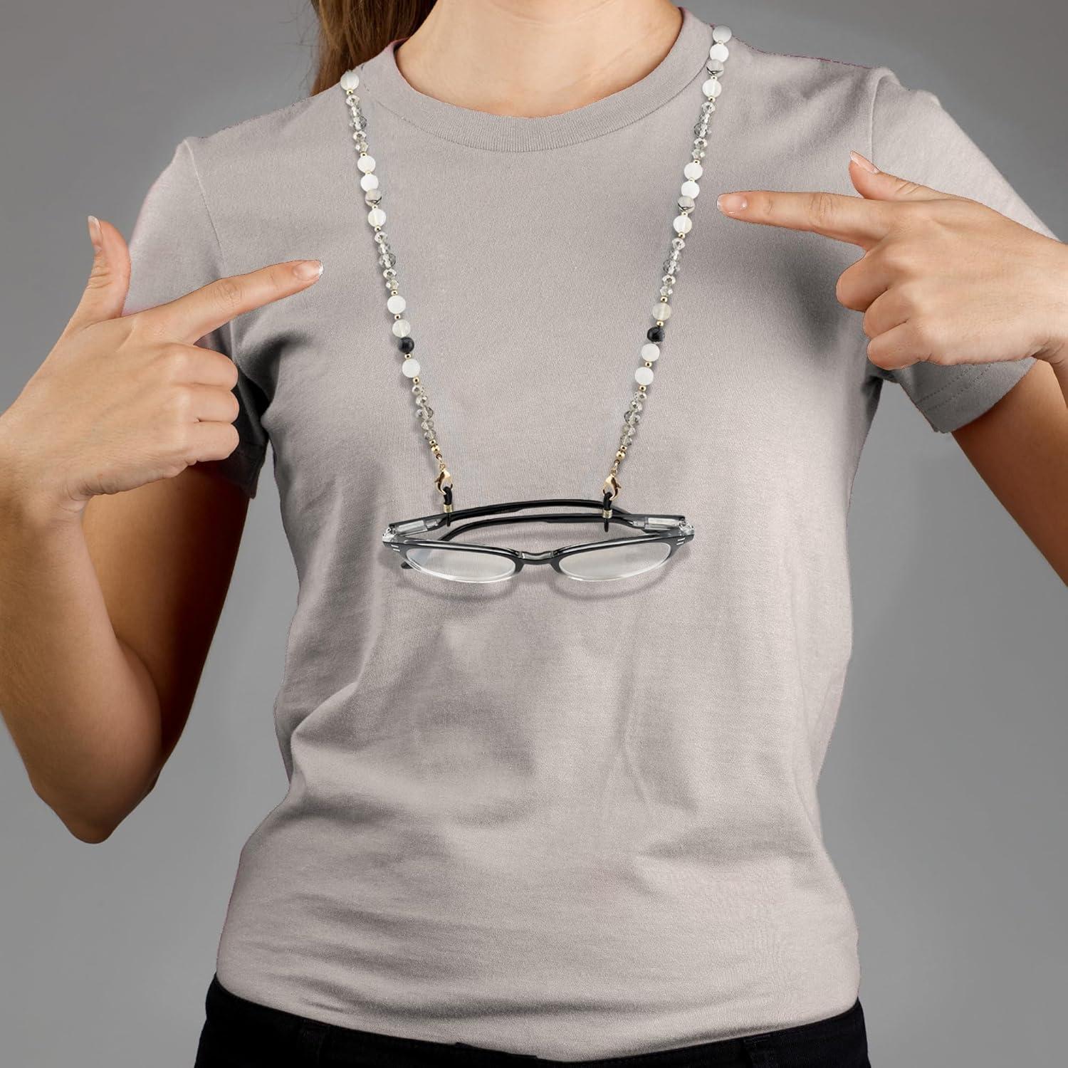 Cadena de Gafas de Piedra Preciosa Natural para Mujeres - Cuarzo Turmalina Negra