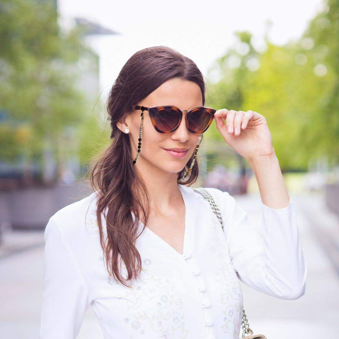 Cadena de Gafas de Piedra Preciosa Natural para Mujeres - Cuarzo Turmalina Negra