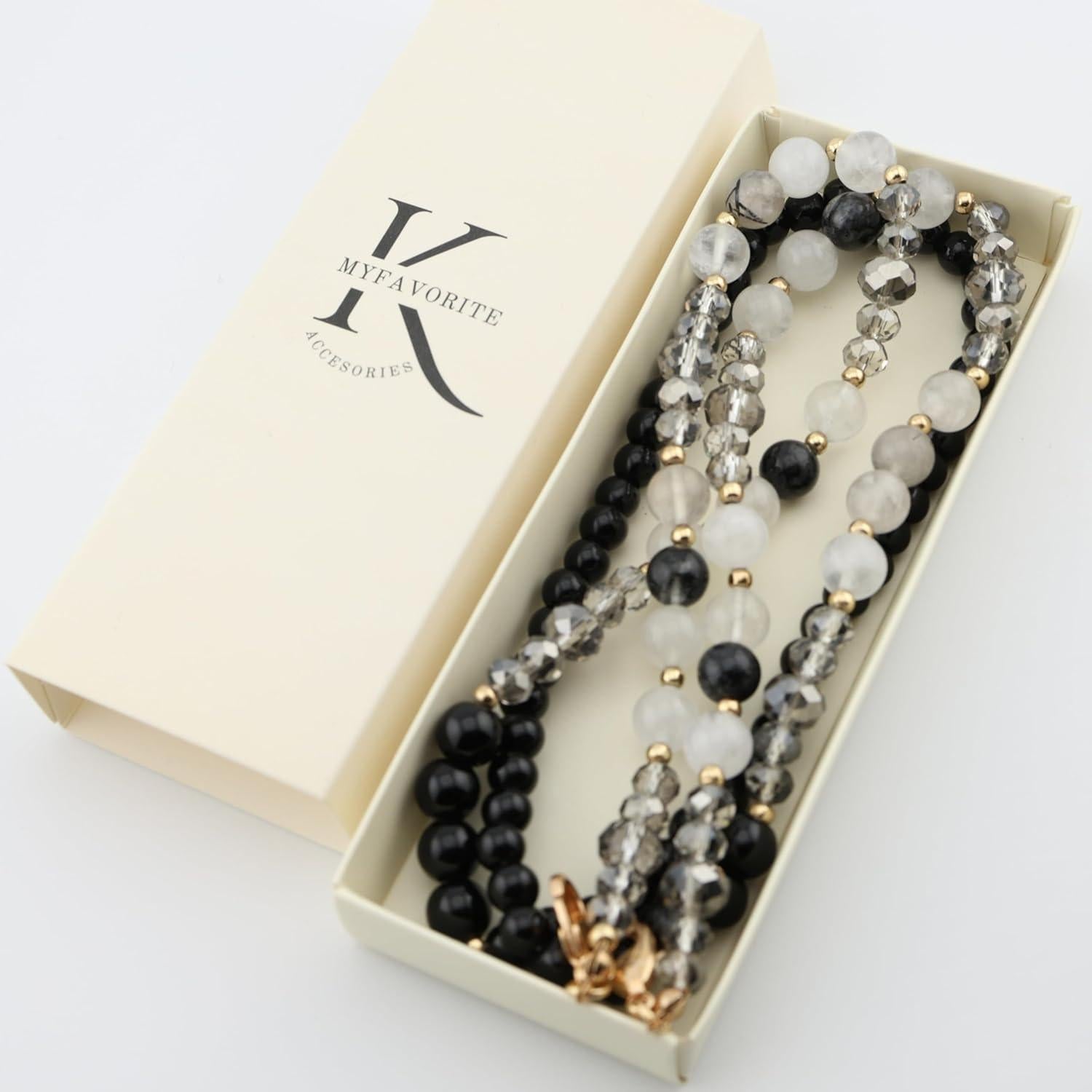 Cadena de Gafas de Piedra Preciosa Natural para Mujeres - Cuarzo Turmalina Negra