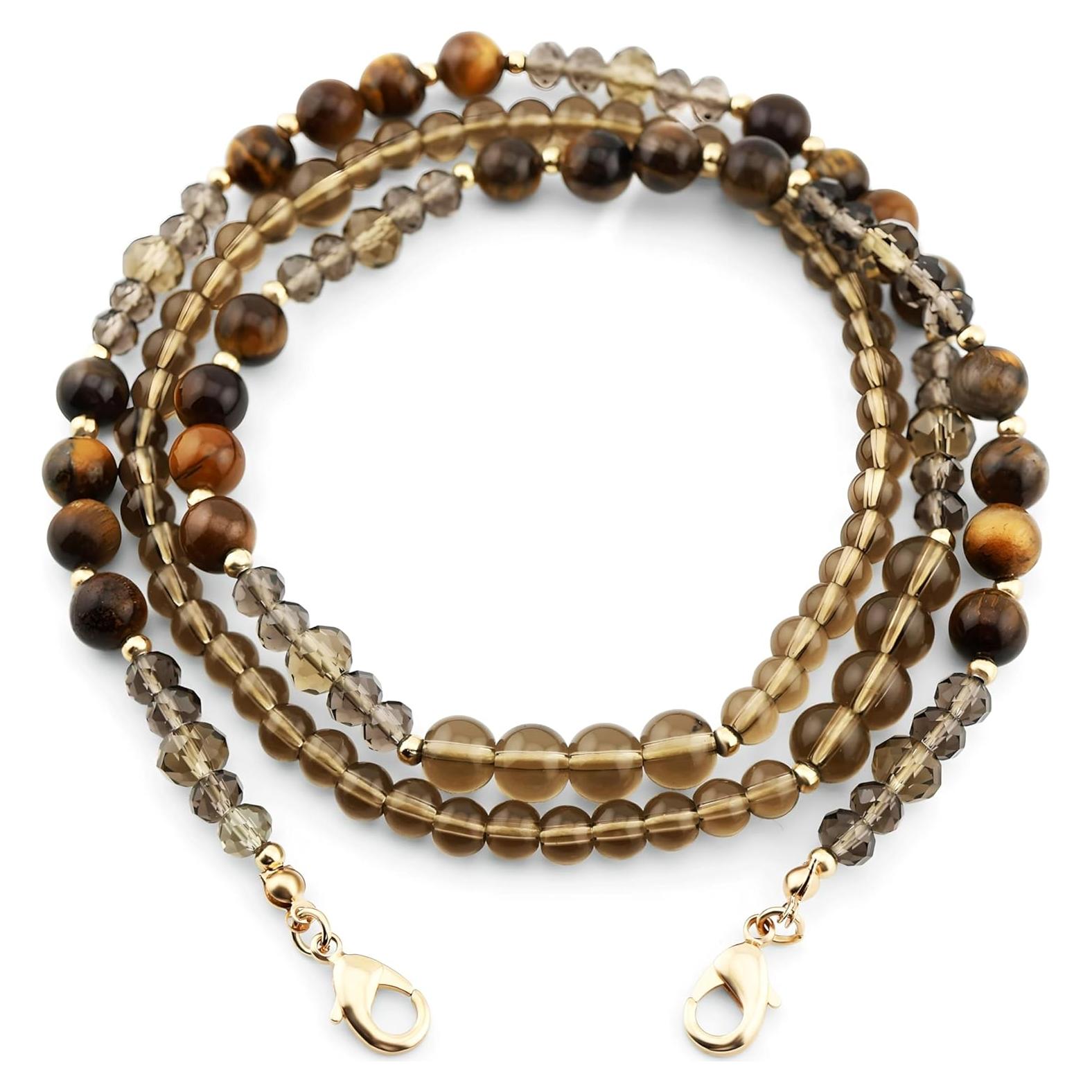 Cadena para Gafas de Piedra Preciosa Ojo de Tigre Dorado