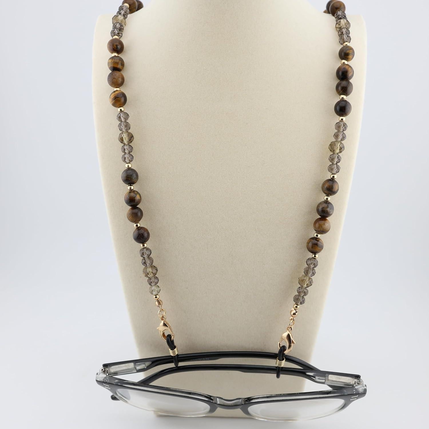 Cadena para Gafas de Piedra Preciosa Ojo de Tigre Dorado