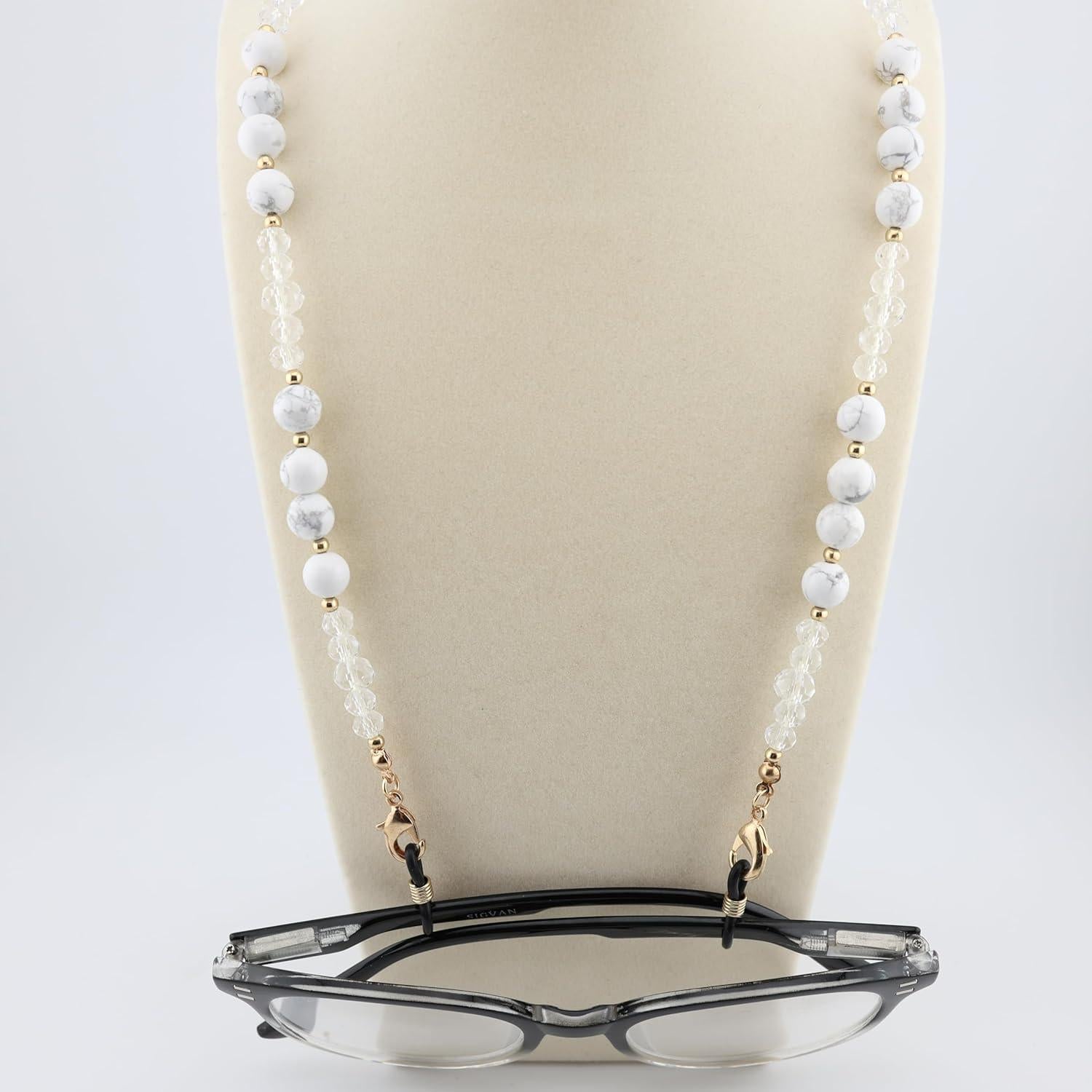 Cadena para Gafas de Piedra Preciosa Howlite Blanca