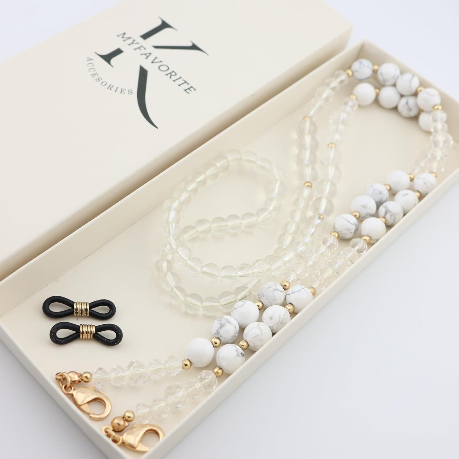 Cadena para Gafas de Piedra Preciosa Howlite Blanca