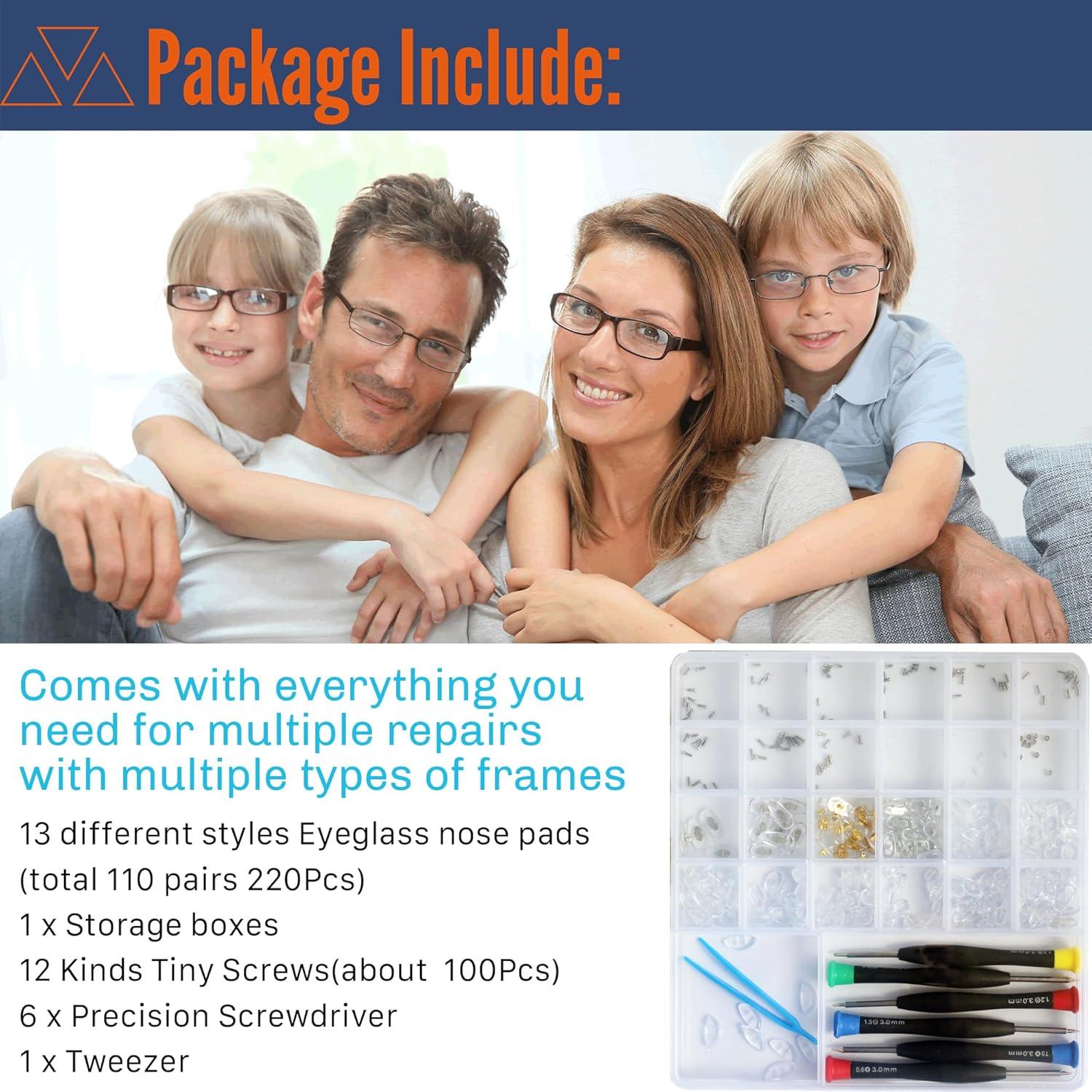 Kit de Reparación de Gafas Mingbuy con 220 Almohadillas y 100 Tornillos