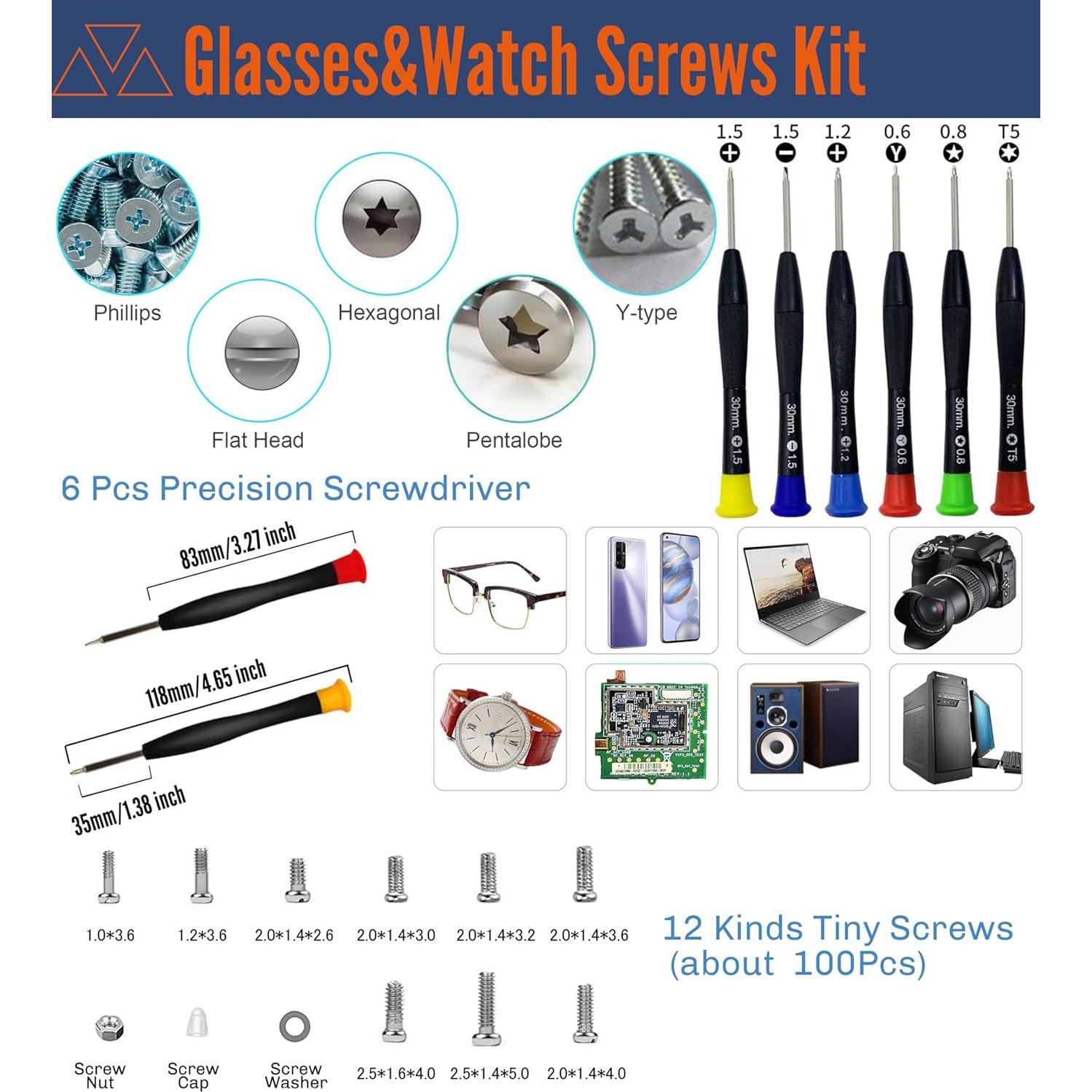 Kit de Reparación de Gafas Mingbuy con 220 Almohadillas y 100 Tornillos