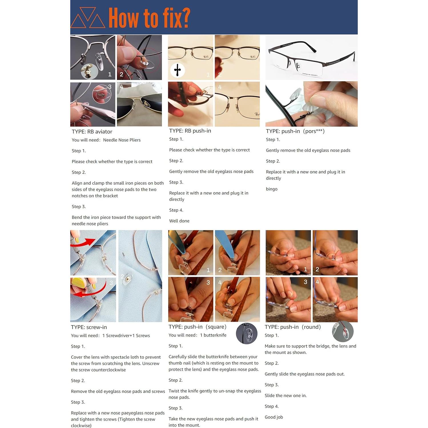 Kit de Reparación de Gafas Mingbuy con 100 Almohadillas