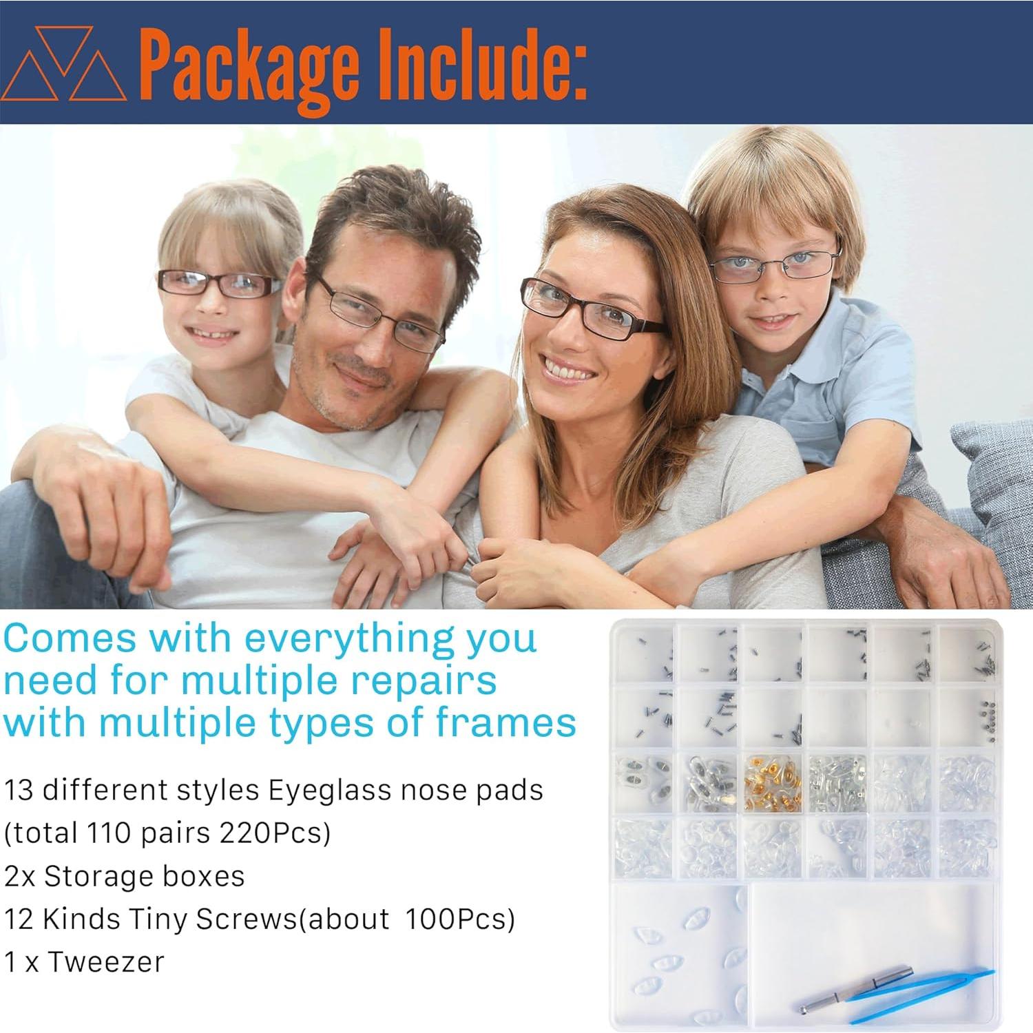 Kit de Reparación de Gafas Mingbuy 220 Pcs Almohadillas y Tornillos