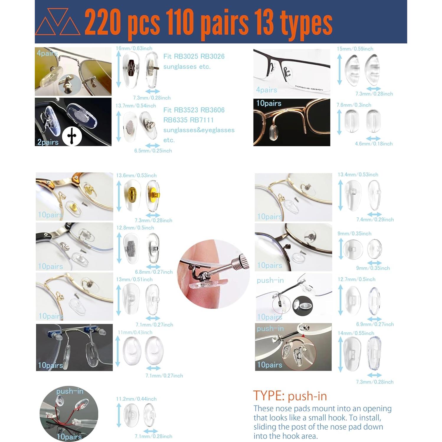 Kit de Reparación de Gafas Mingbuy 220 Pcs Almohadillas y Tornillos