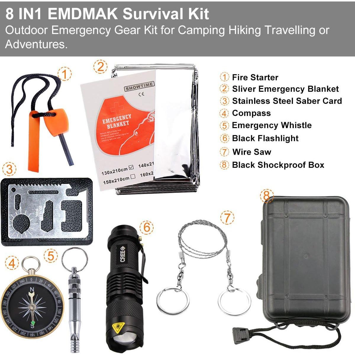 Kit de Supervivencia EMDMAK 6 en 1 para Camping y Emergencias