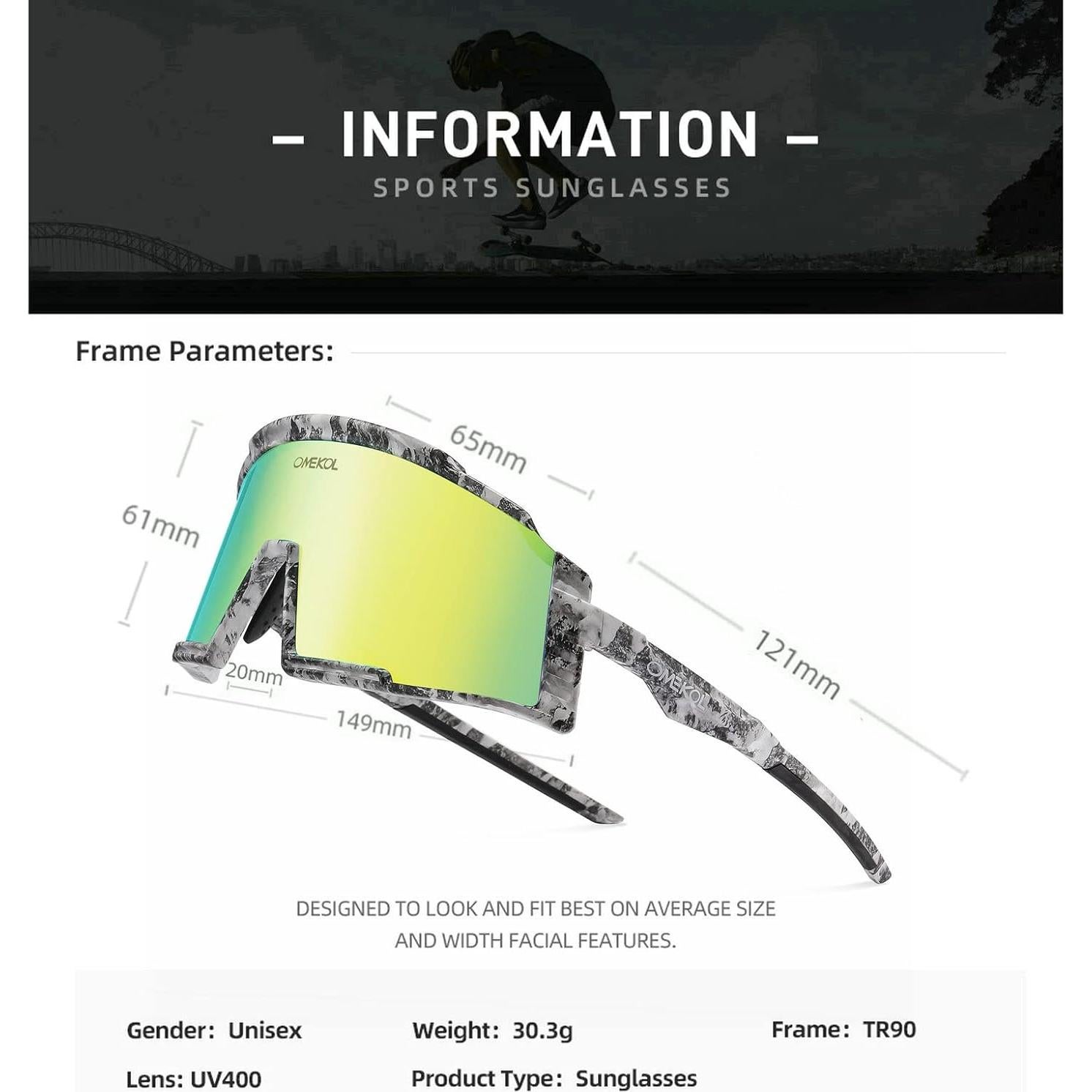 Gafas de Sol Deportivas OMEKOL Adultos Unisex Ciclismo
