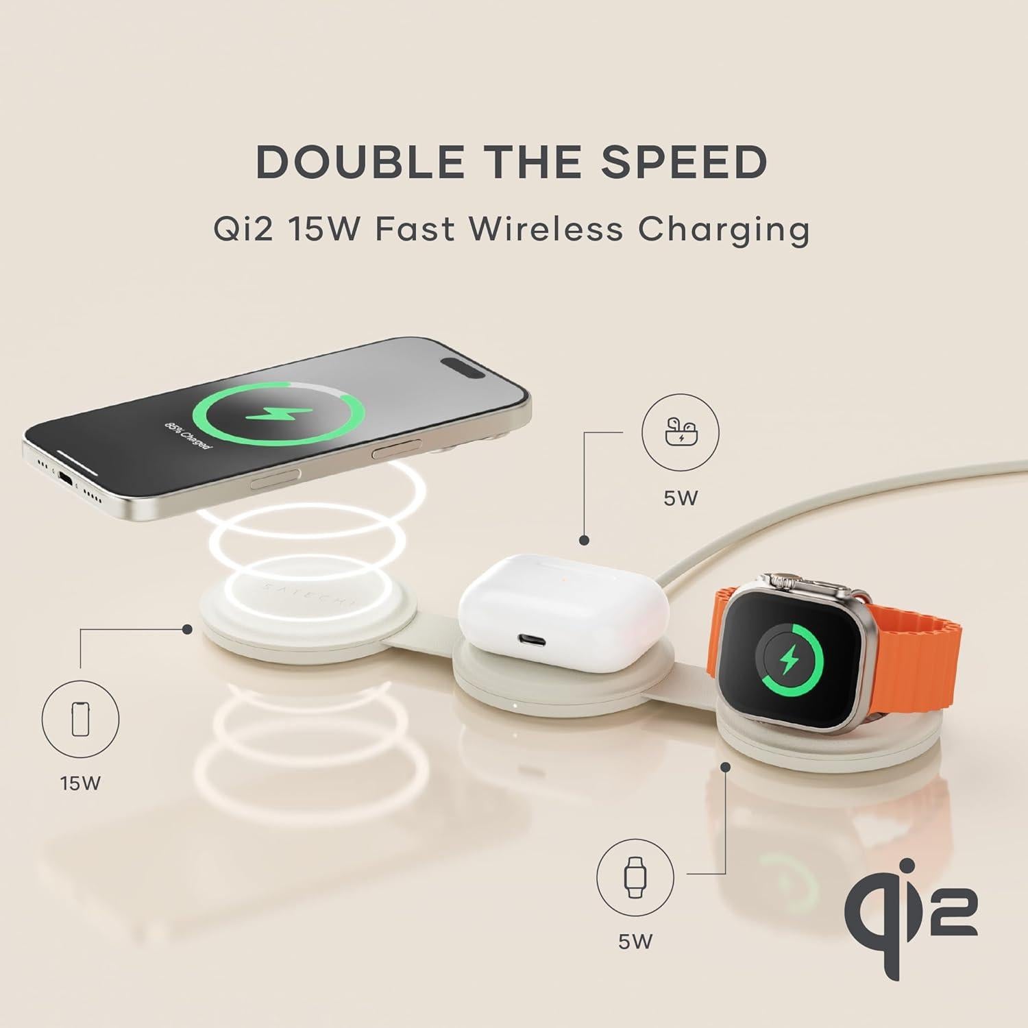 Cargador Inalámbrico 3 en 1 Satechi Qi2 15W Arena