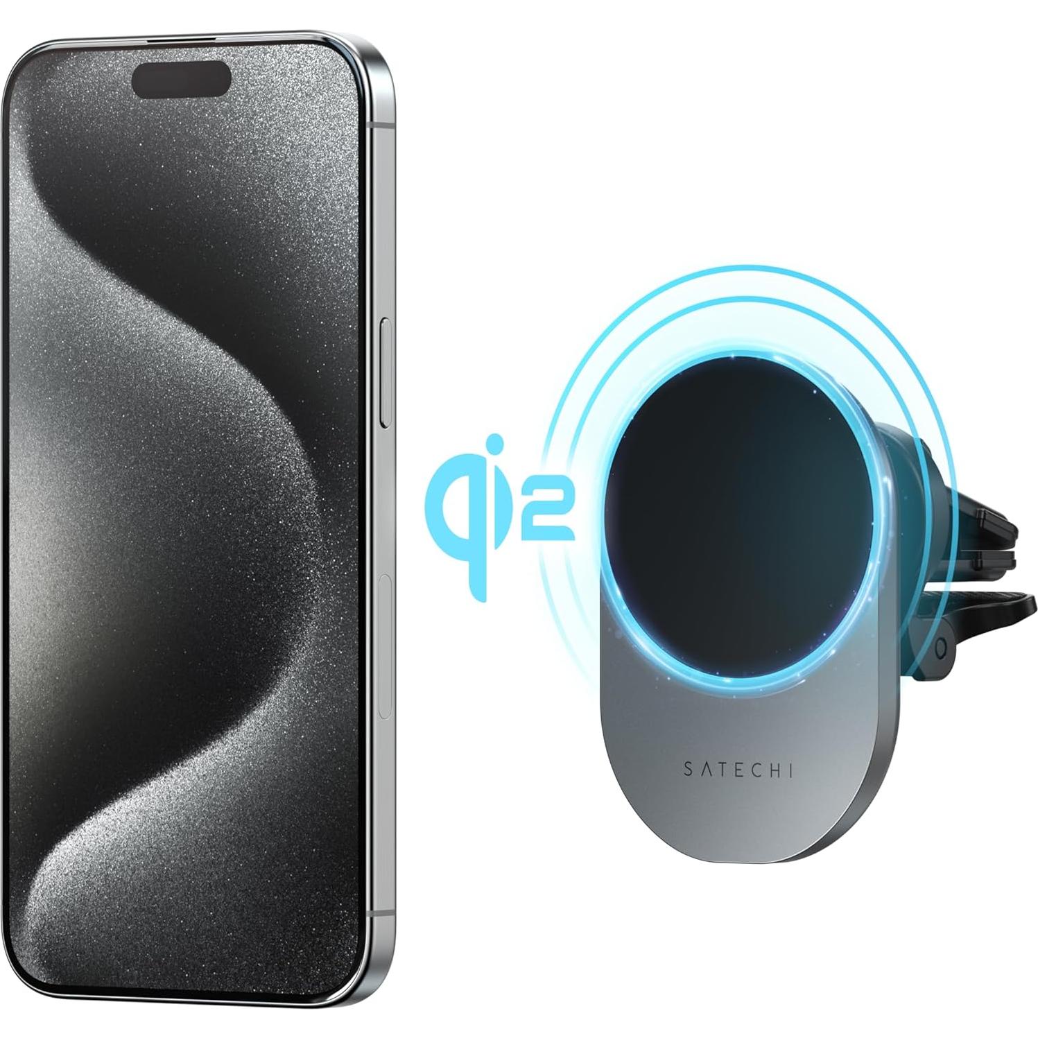 Cargador Inalámbrico Satechi Qi2 para Automóvil 15W MagSafe