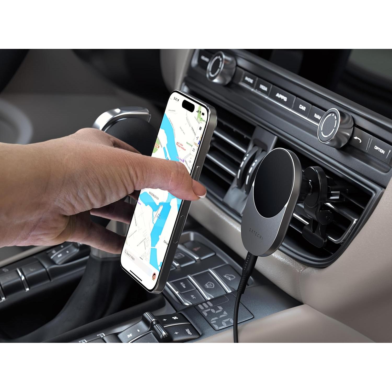 Cargador Inalámbrico Satechi Qi2 para Automóvil 15W MagSafe