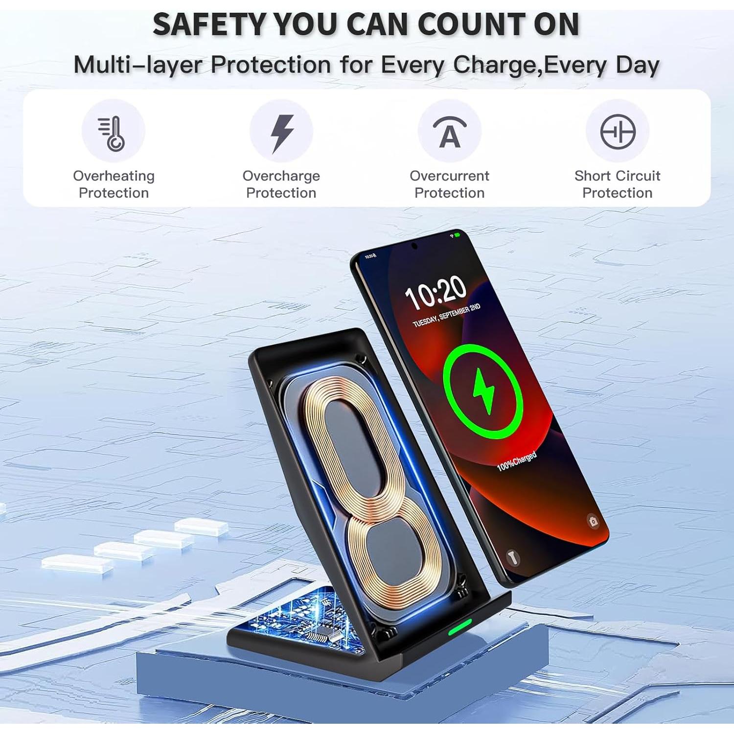 Soporte de Carga Inalámbrica Rvelon 15W con Adaptador 20W