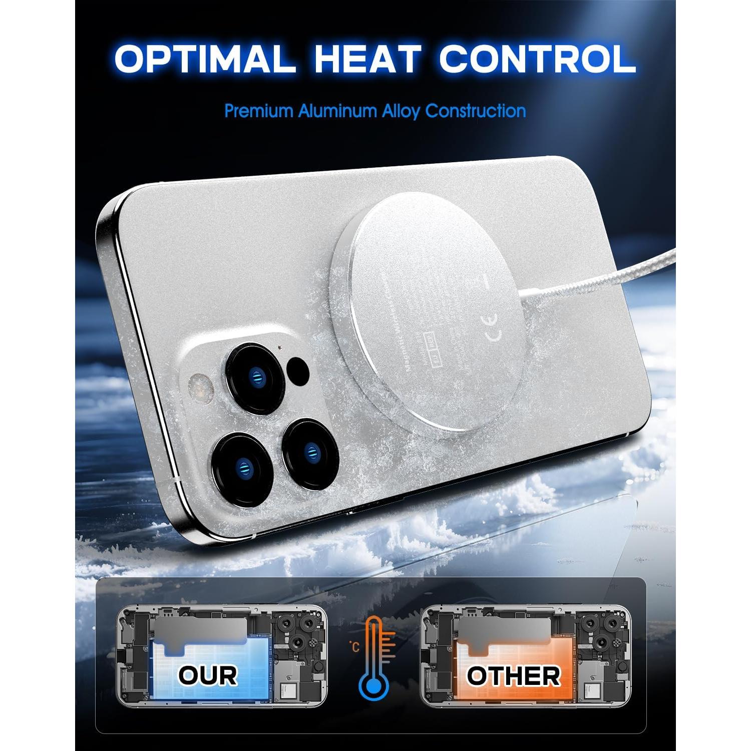 Cargador Inalámbrico Mag-Safe Yootech 15W Qi2 Plata