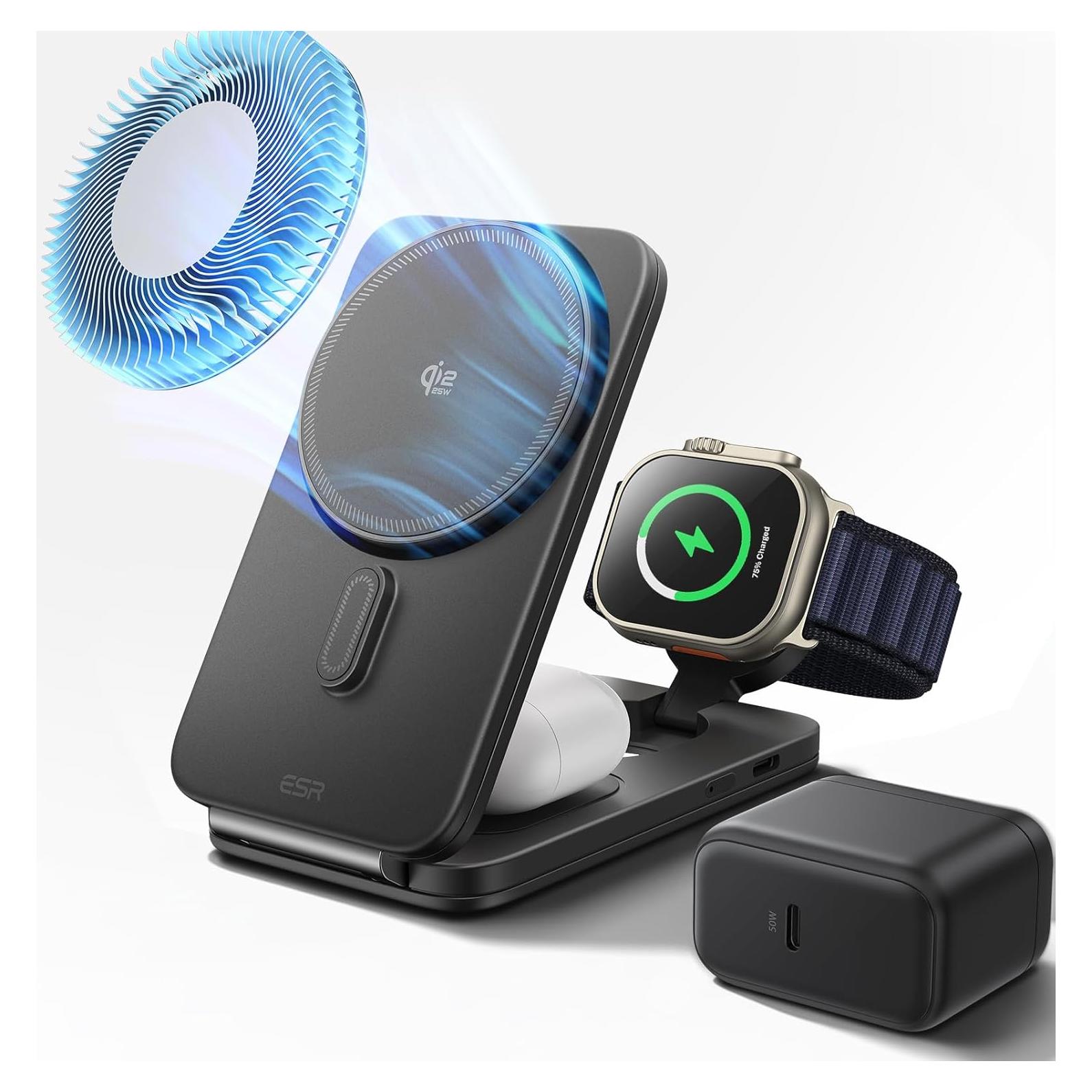 Cargador Inalámbrico 3 en 1 ESR Qi2.2 25W Negro