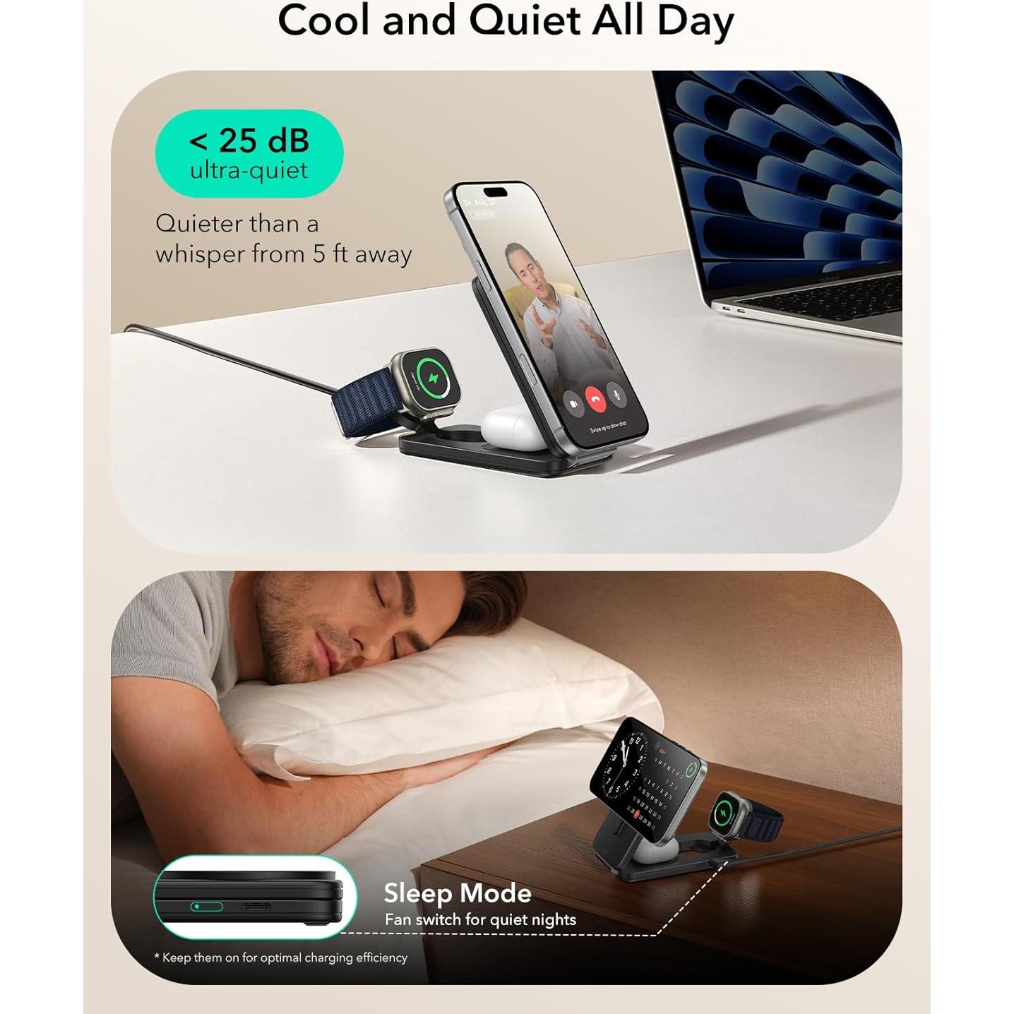 Cargador Inalámbrico 3 en 1 ESR Qi2.2 25W Negro