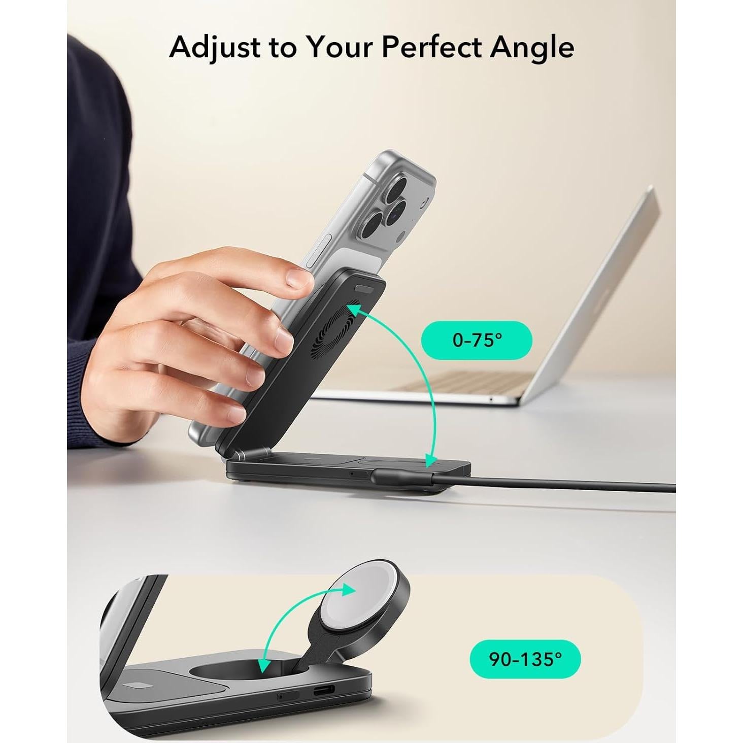 Cargador Inalámbrico 3 en 1 ESR Qi2.2 25W Negro