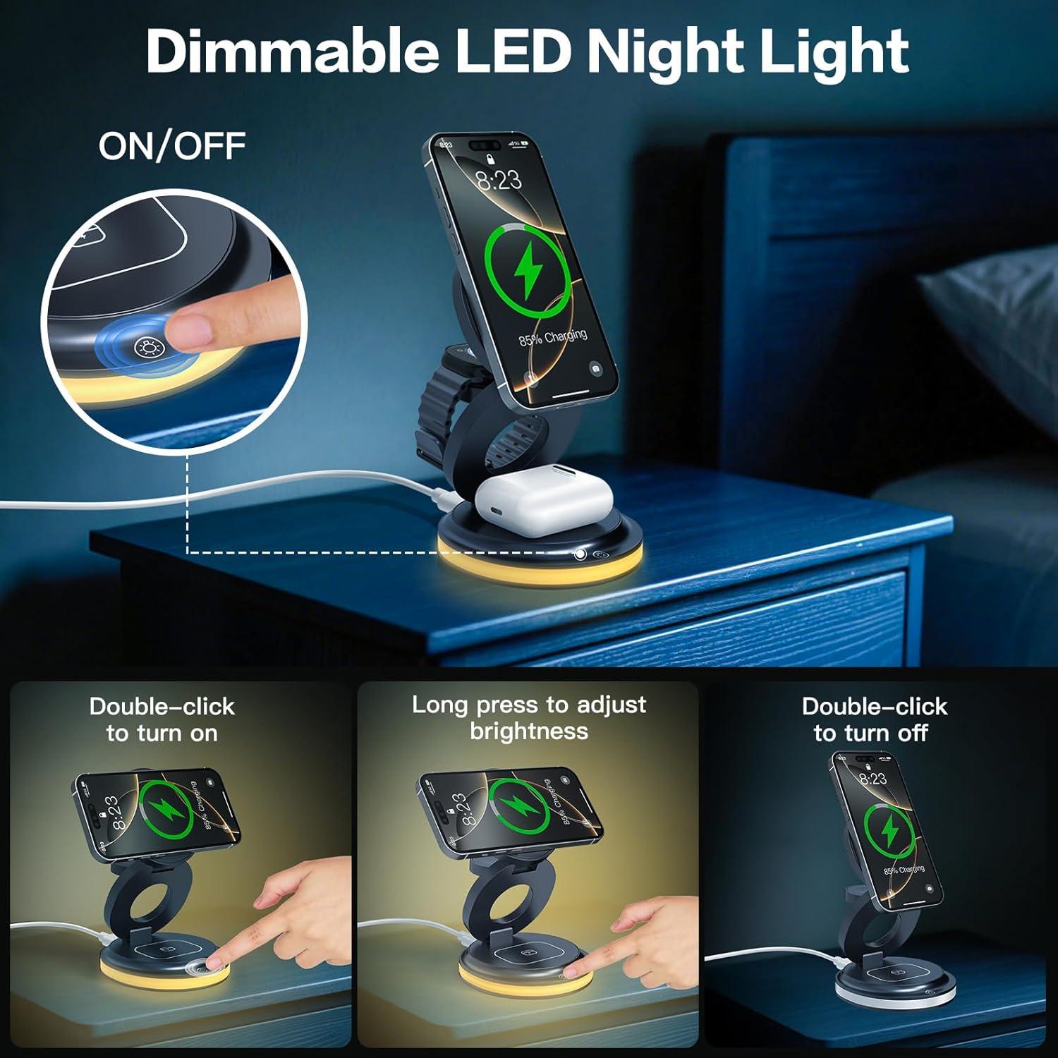 Cargador Inalámbrico 3-en-1 ZealSound Magnético 15W con Luz