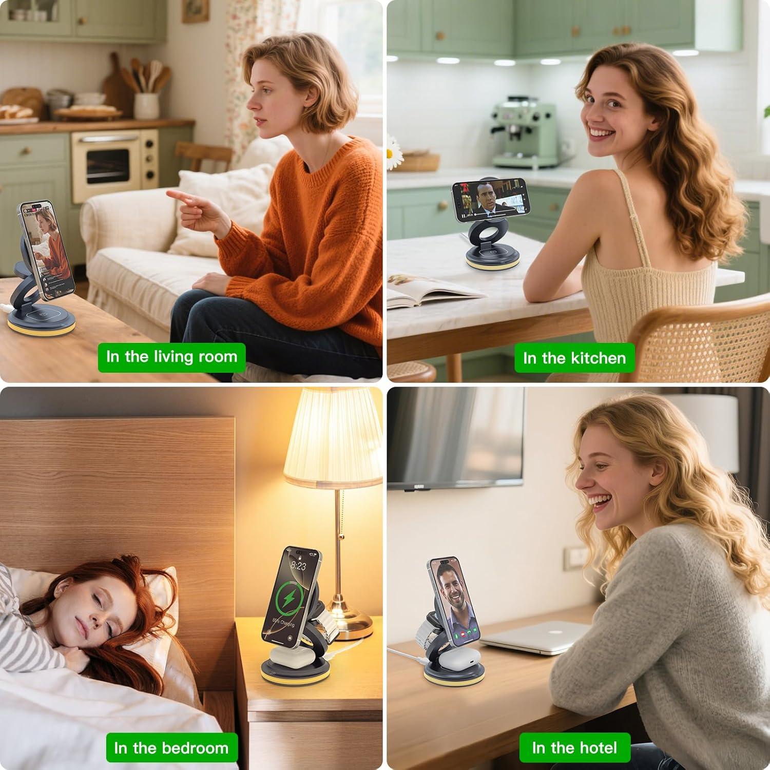 Cargador Inalámbrico 3-en-1 ZealSound Magnético 15W con Luz