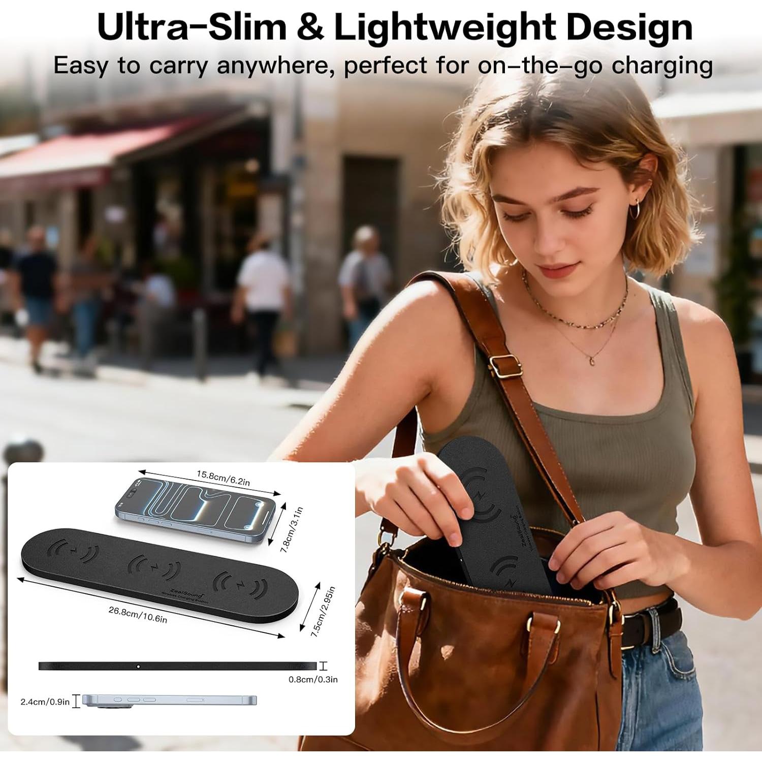 Cargador Inalámbrico 3 en 1 ZealSound Negro PU Cuero