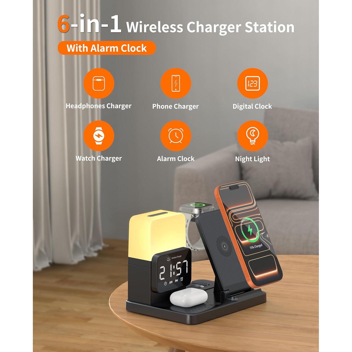 Estación de Carga Inalámbrica 6 en 1 Apple con Reloj