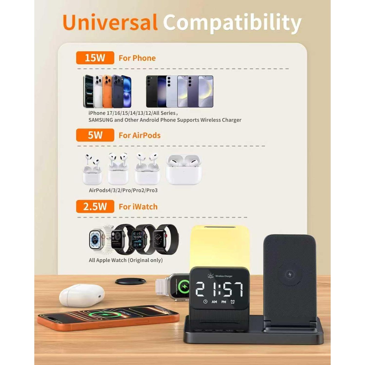 Estación de Carga Inalámbrica 6 en 1 Apple con Reloj