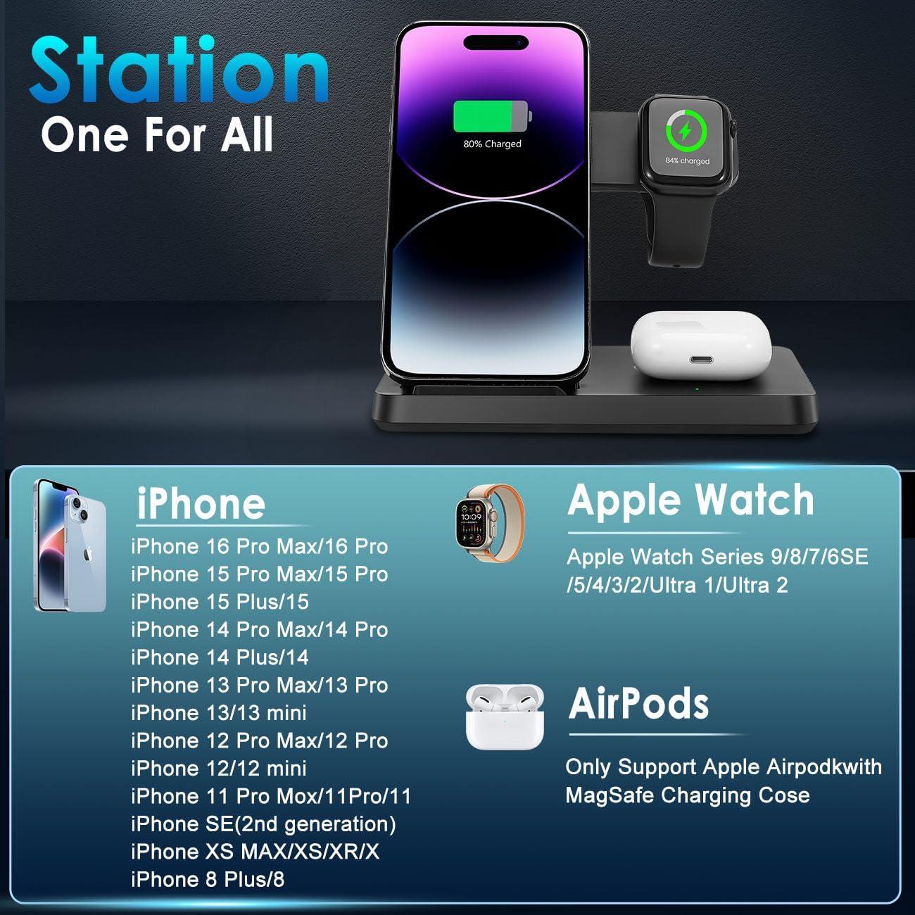 Cargador Inalámbrico 3 en 1 Dongguan para iPhone, Apple Watch y AirPods