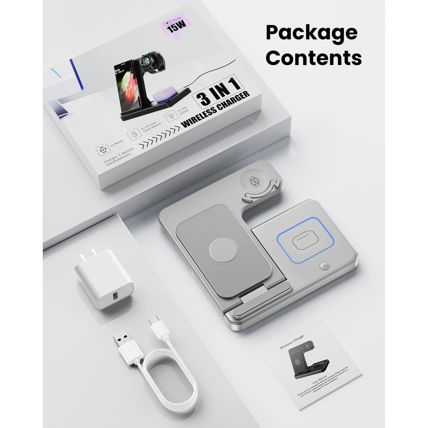 Cargador Inalámbrico 3 en 1 GEEKERA para Samsung Galaxy y Watch