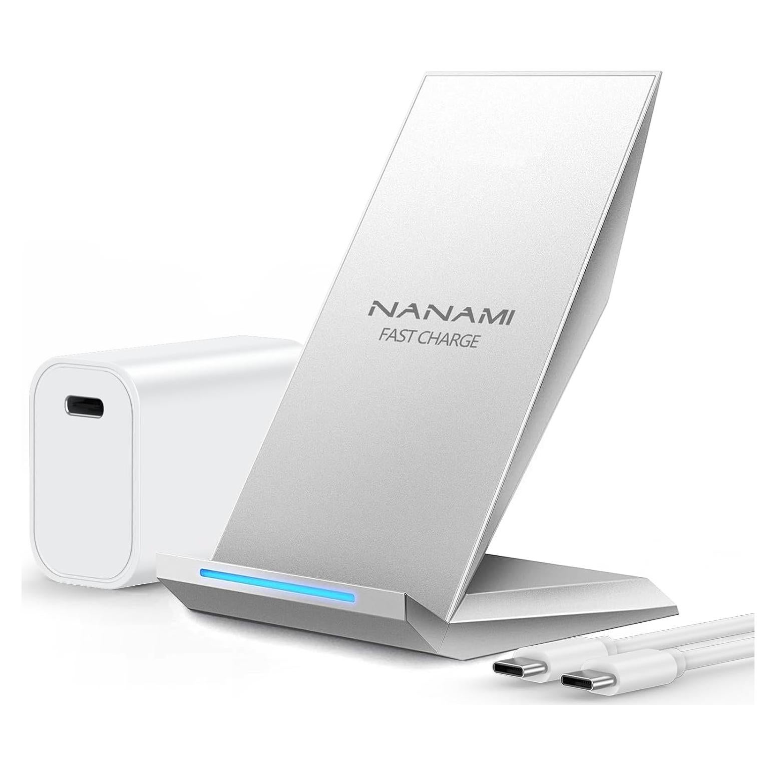 Cargador Inalámbrico Rápido NANAMI 20W con Soporte Qi Plata